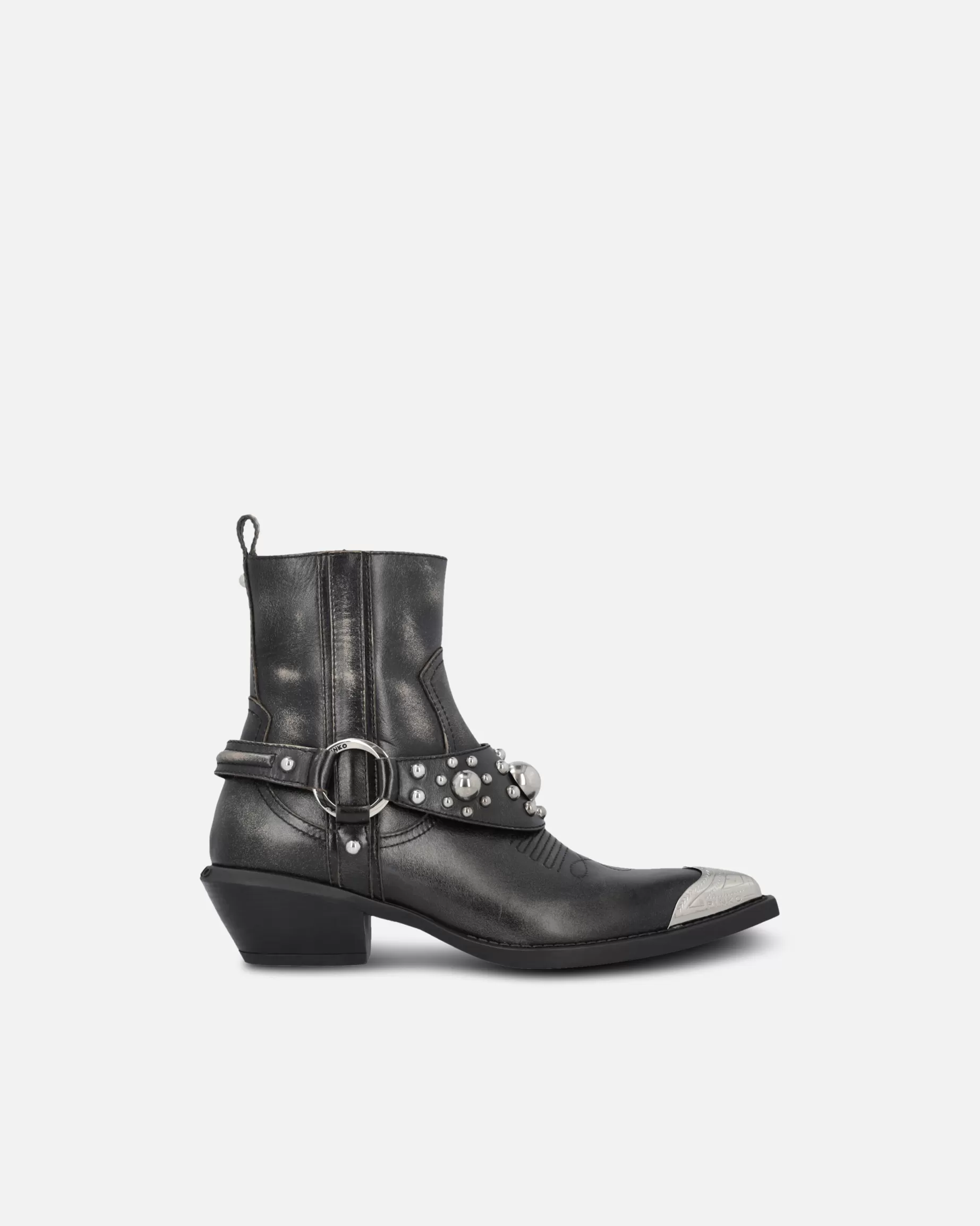 PINKO Kozaki | Ankle cowboy boots in distressed leather with a metal toe cap LIMUZYNOWACZERŃ