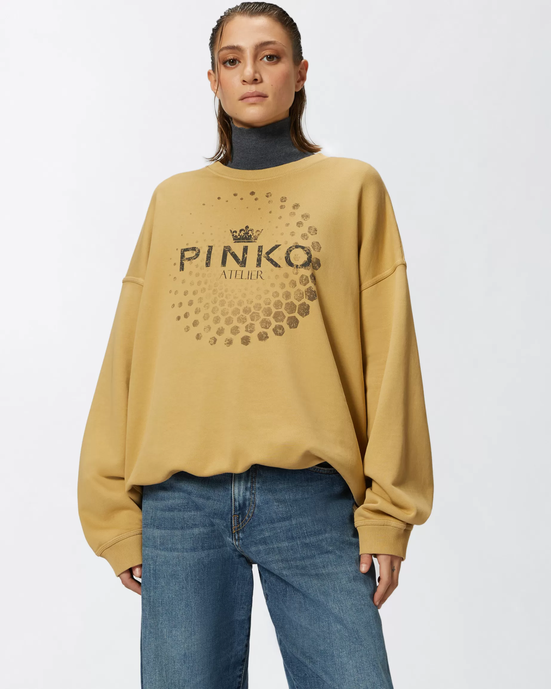 PINKO Bluzy | Bluza oversize z nadrukiem Atelier BEŻ