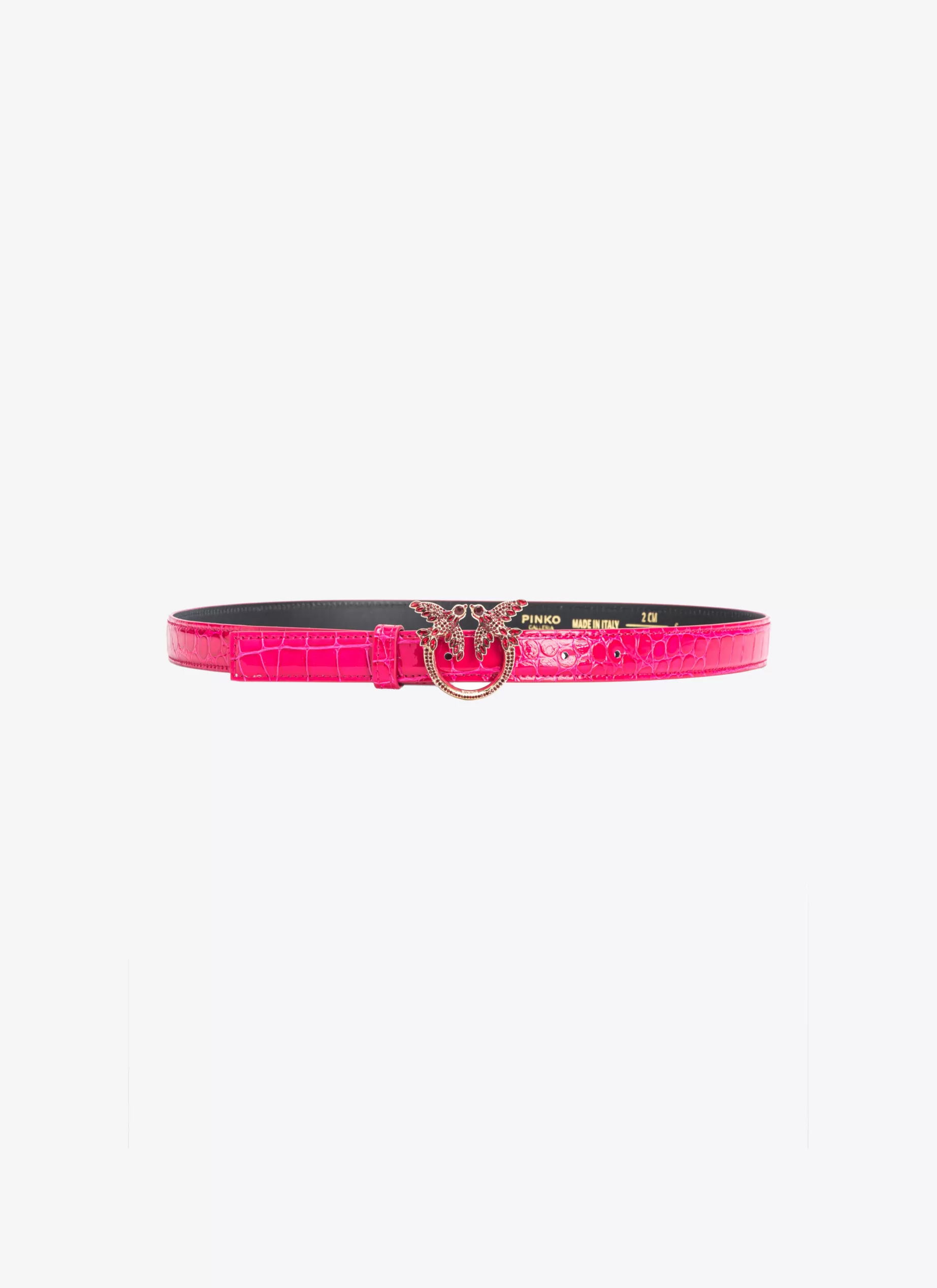 PINKO Limited Edition | Paski | Cienki pasek 2 cm z klamrą Love Birds kolorowy krokodyl z połyskiem Galleria PINKPINKO-JASNEZŁOTO