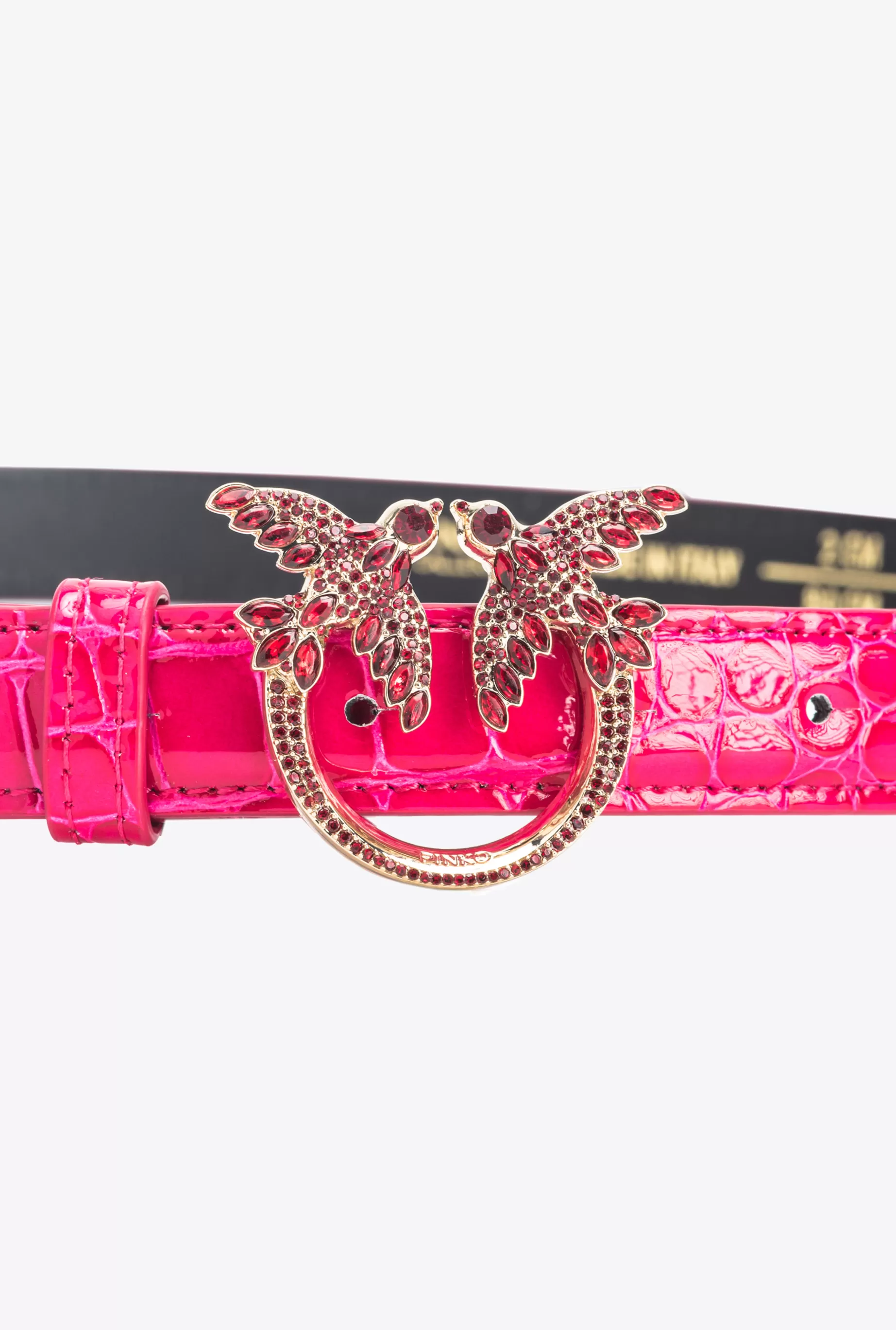 PINKO Limited Edition | Paski | Cienki pasek 2 cm z klamrą Love Birds kolorowy krokodyl z połyskiem Galleria PINKPINKO-JASNEZŁOTO