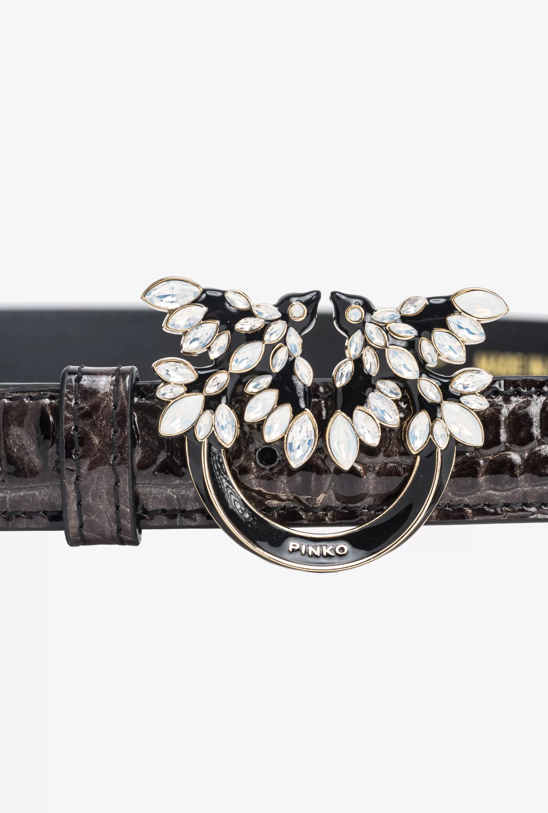 PINKO Limited Edition | Paski | Cienki pasek 2 cm z klamrą Love Birds krokodyl Galleria CZARNY-LIGHTGOLD