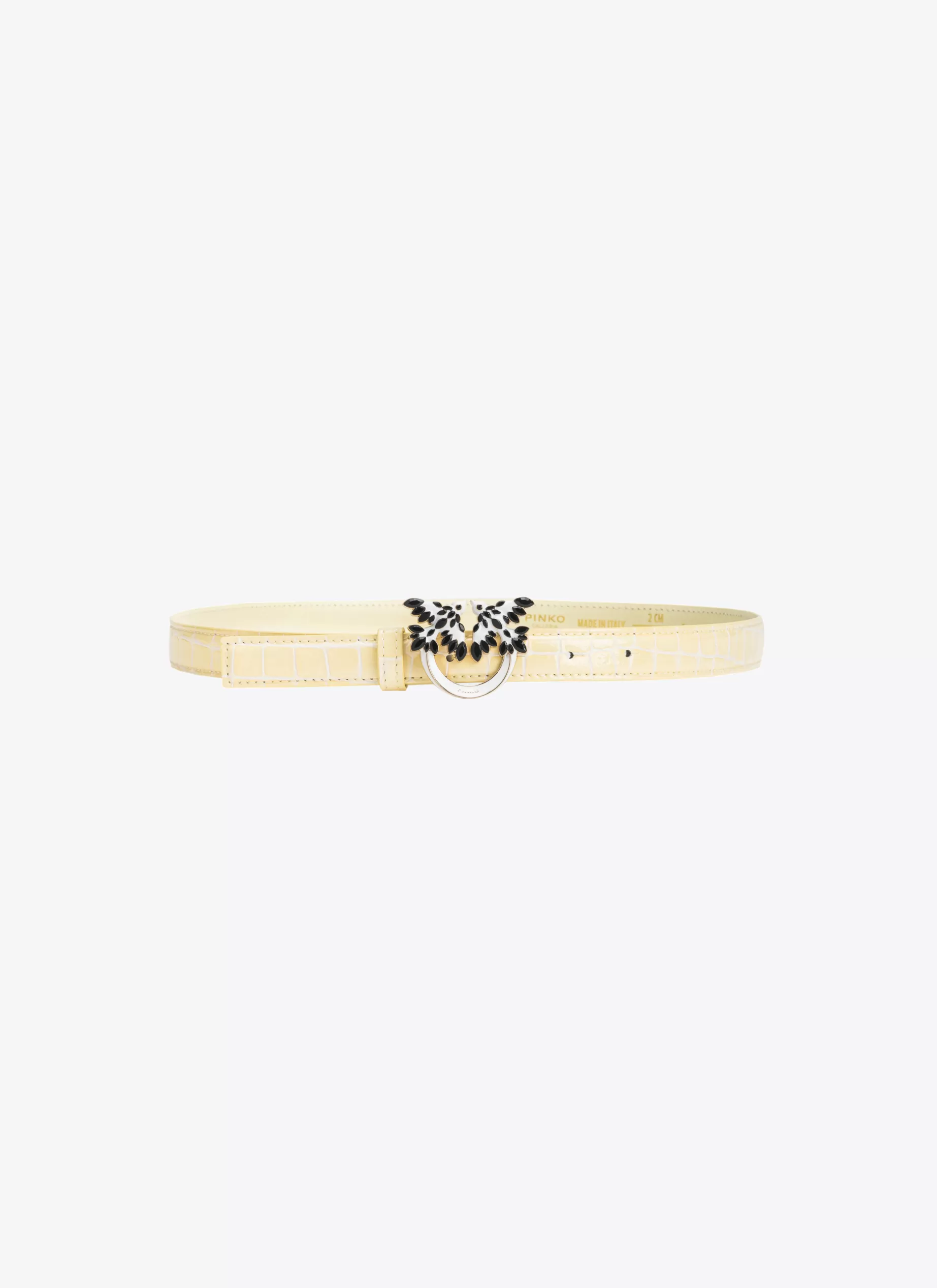 PINKO Limited Edition | Paski | Cienki pasek 2 cm z klamrą Love Birds krokodyl z połyskiem Galleria SIANO-JASNEZŁOTO