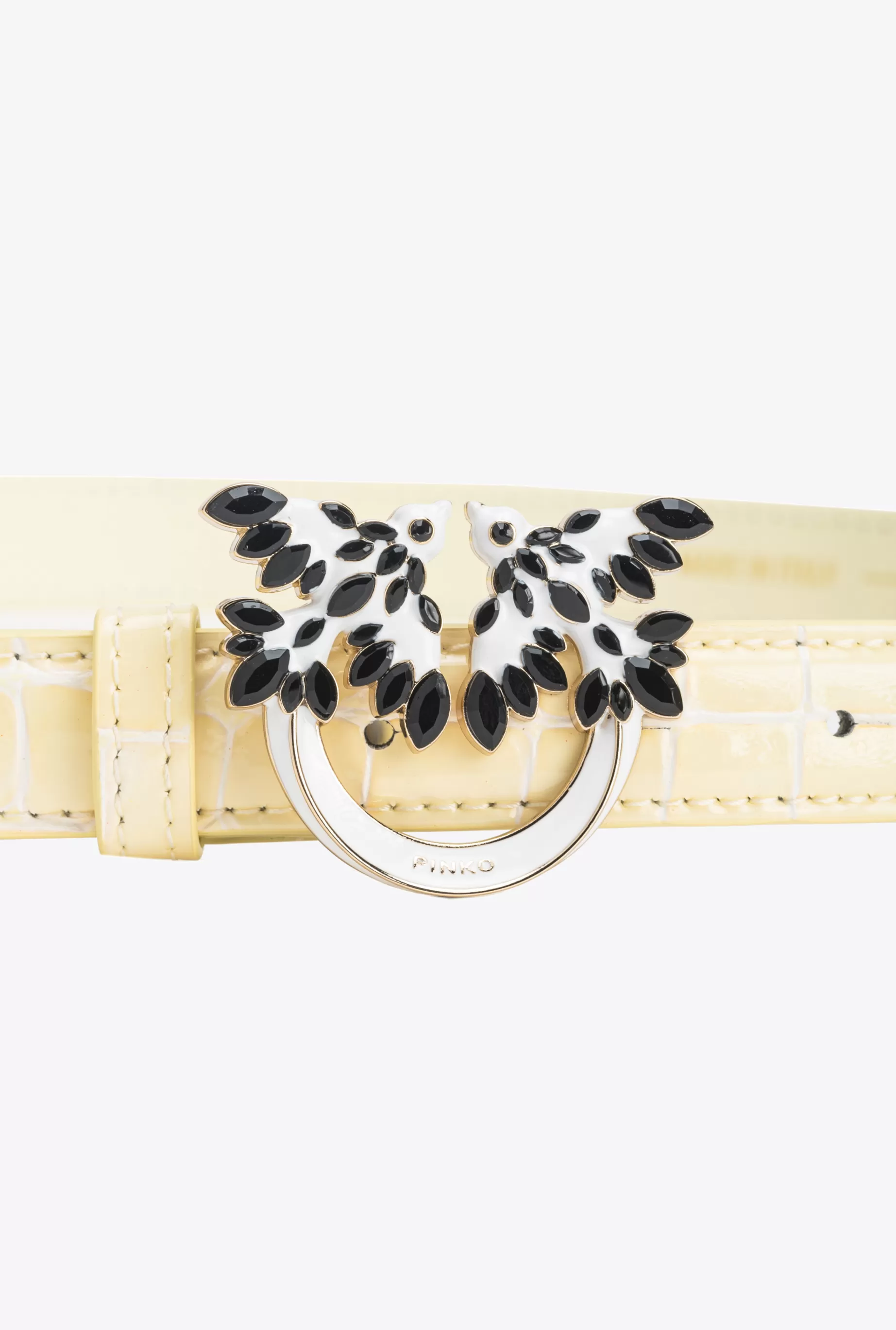 PINKO Limited Edition | Paski | Cienki pasek 2 cm z klamrą Love Birds krokodyl z połyskiem Galleria SIANO-JASNEZŁOTO