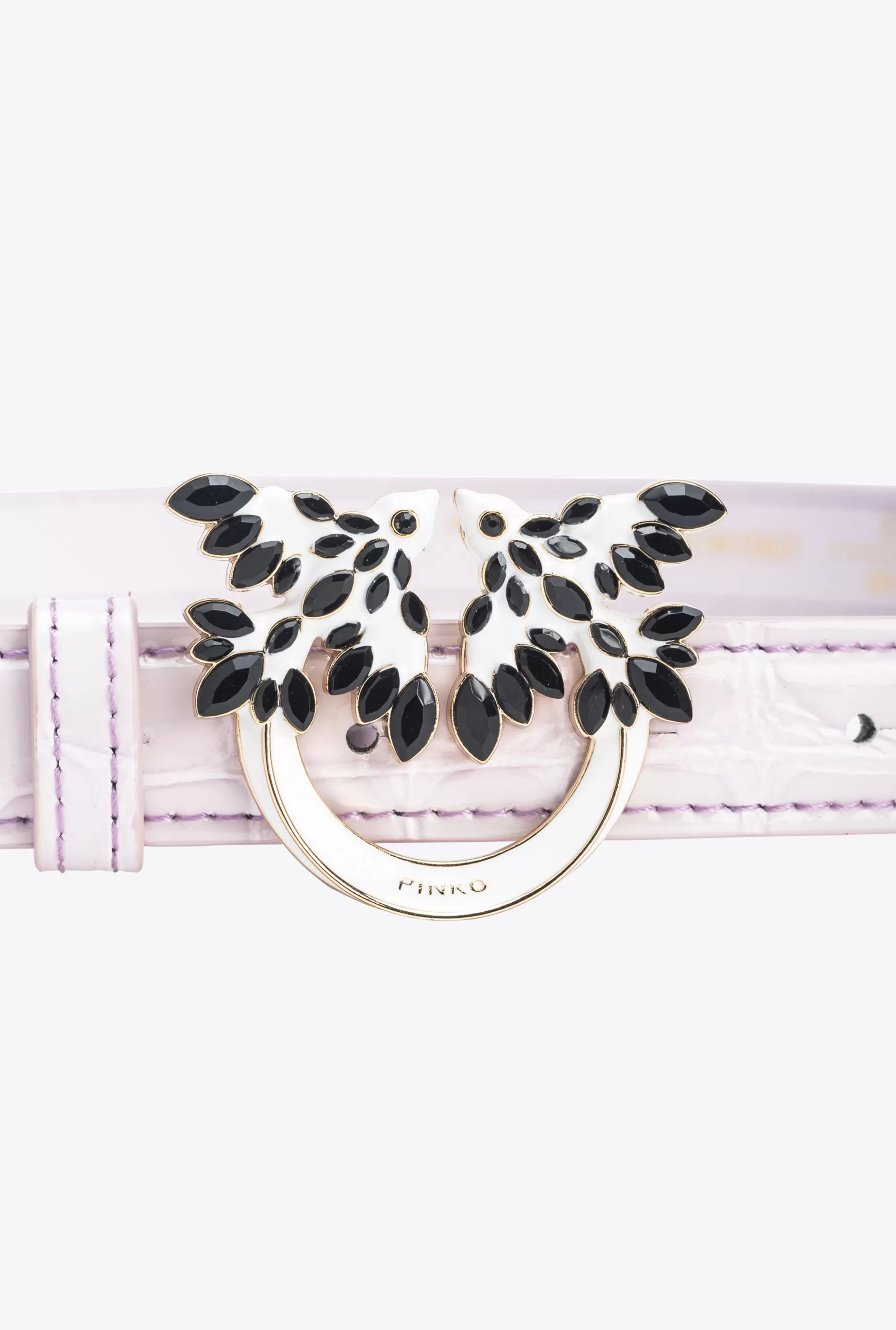 PINKO Limited Edition | Paski | Cienki pasek 2 cm z klamrą Love Birds krokodyl z połyskiem Galleria LILIOWY-JASNEZŁOTO