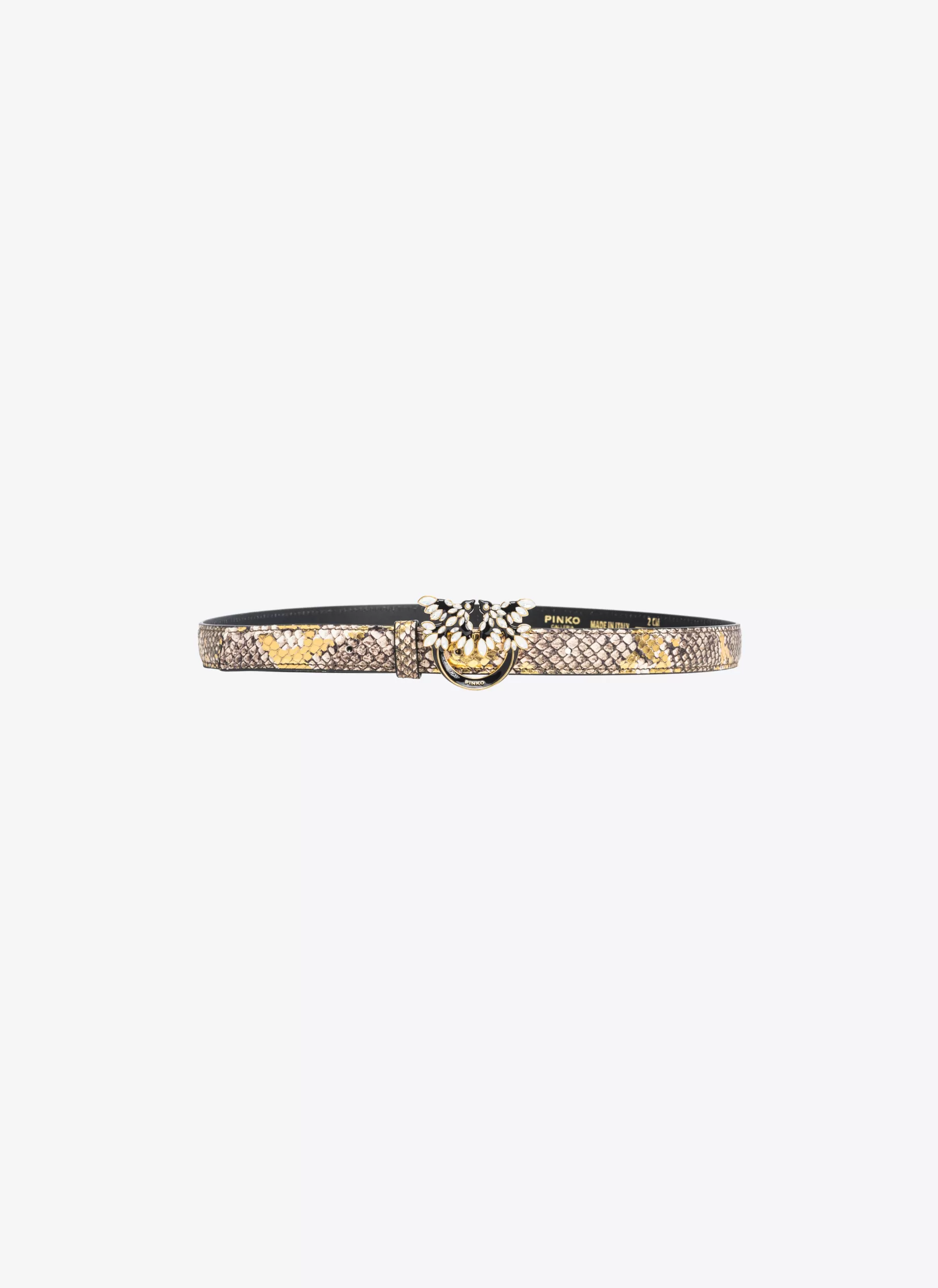 PINKO Limited Edition | Paski | Cienki pasek 2 cm z klamrą Love Birds laminowany wąż Galleria ZŁOTY/SZARY-ZŁOTY