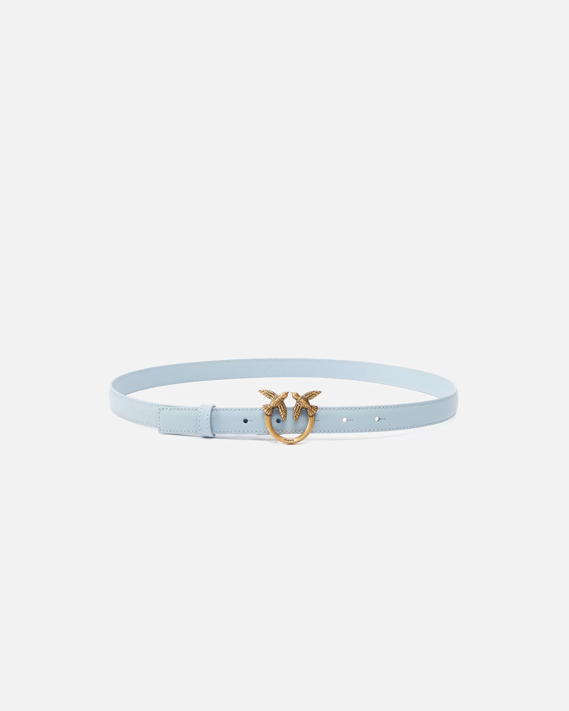 PINKO Paski | Cienki skórzany pasek Love Birds 2cm LIGHTBLUE-ANTIQUEGOLD