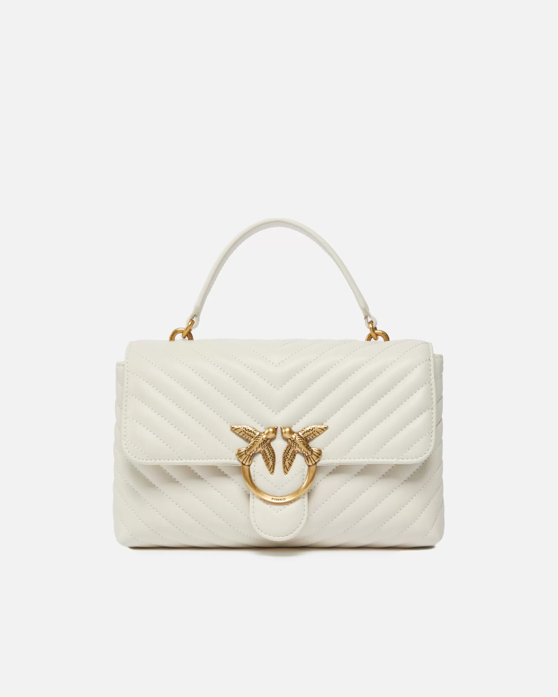 PINKO Torebki Przewieszane Przez Ramię | Torebki Na Ramię | Classic Lady Love Bag Puff Chevron BIAŁY+BIAŁY-ANTIQUEGOLD