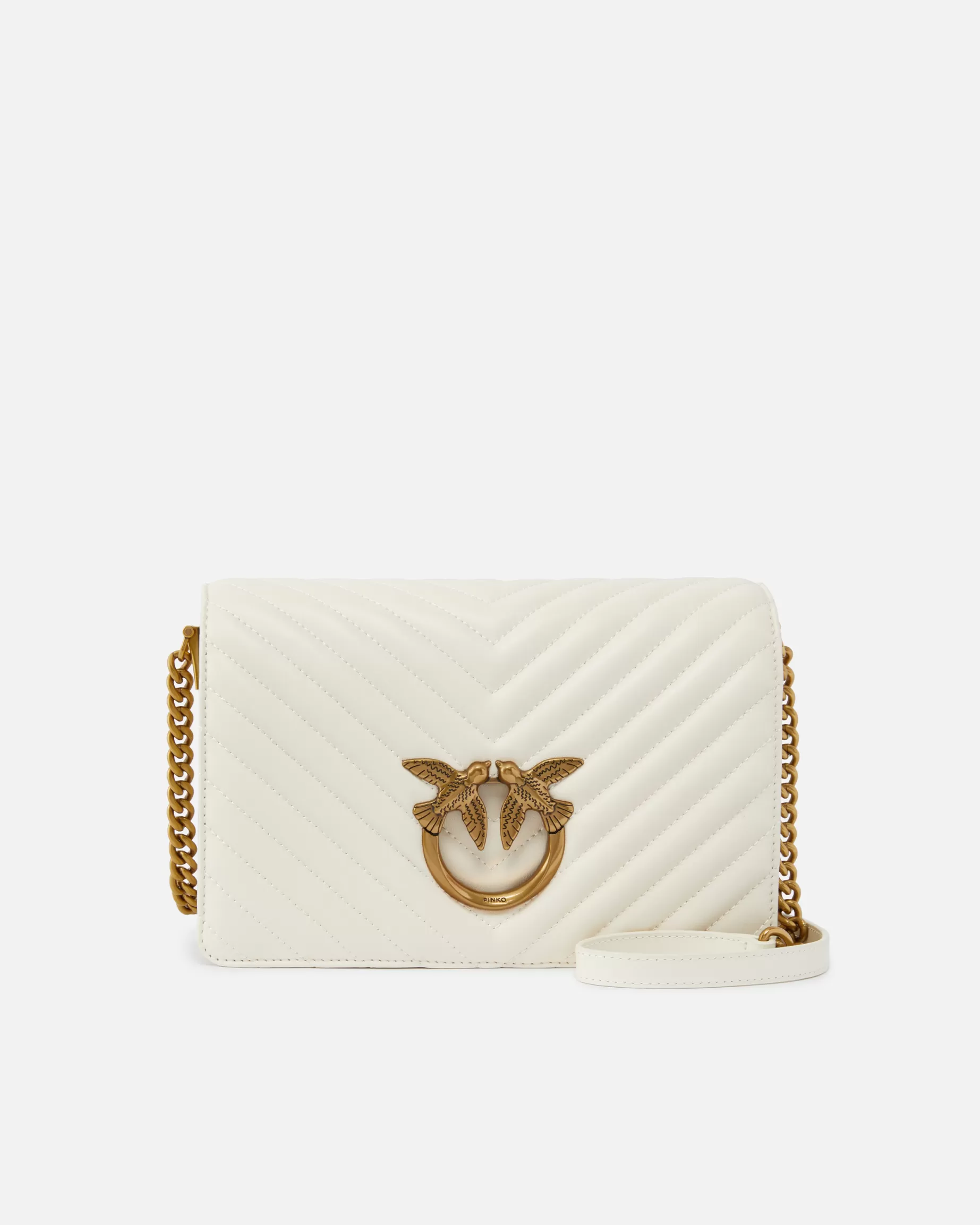 PINKO Torebki Przewieszane Przez Ramię | Love Bag Click | Classic Love Bag Click Chevron BIAŁY+BIAŁY-ANTIQUEGOLD