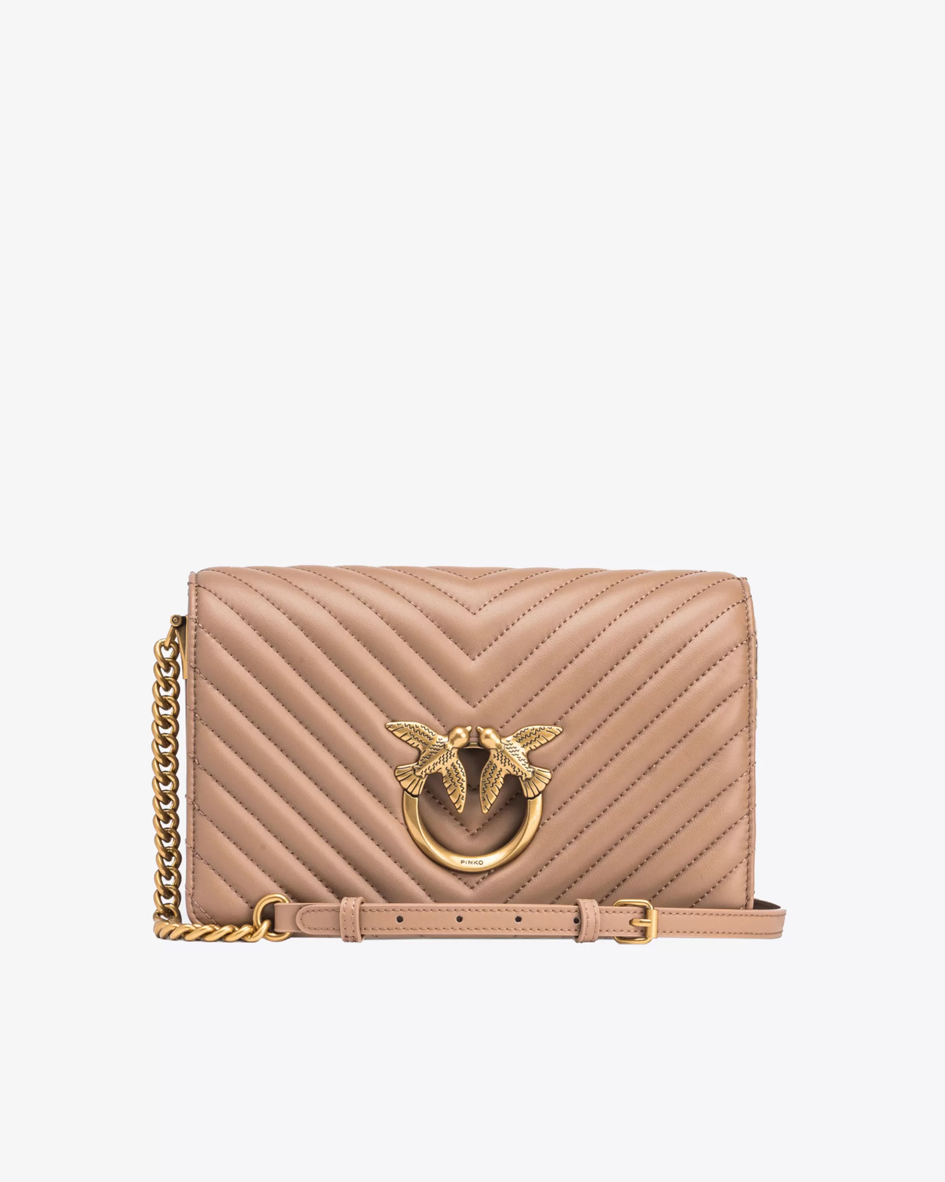 PINKO Torebki Przewieszane Przez Ramię | Torebki Do Ręki | Classic Love Bag Click Chevron BISZKOPTOWYIMBIR-STAREZŁOTO