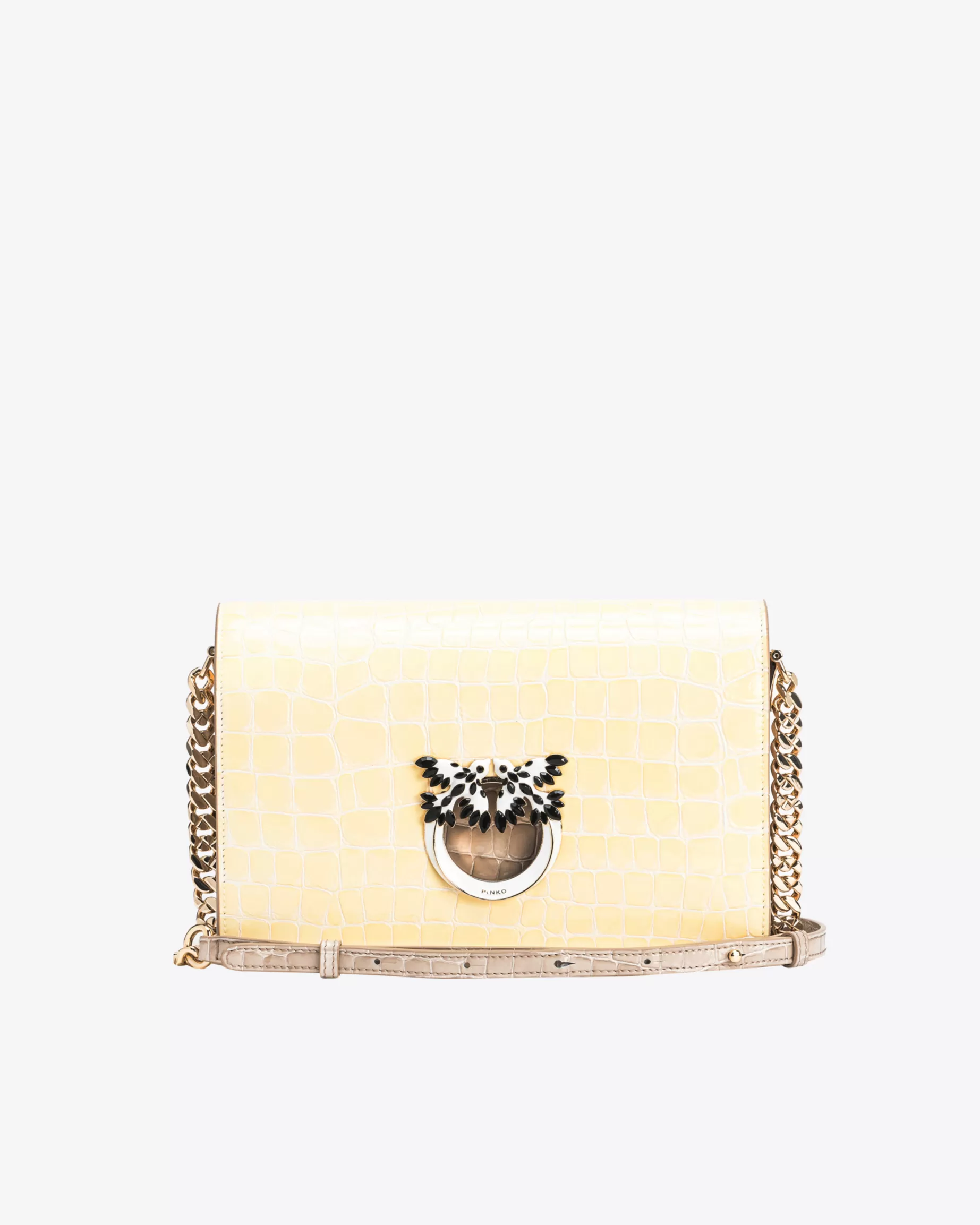PINKO Love Bag Click | Limited Edition | Classic Love Bag Click dwukolorowy krokodyl z połyskiem Galleria SIANO-JASNEZŁOTO