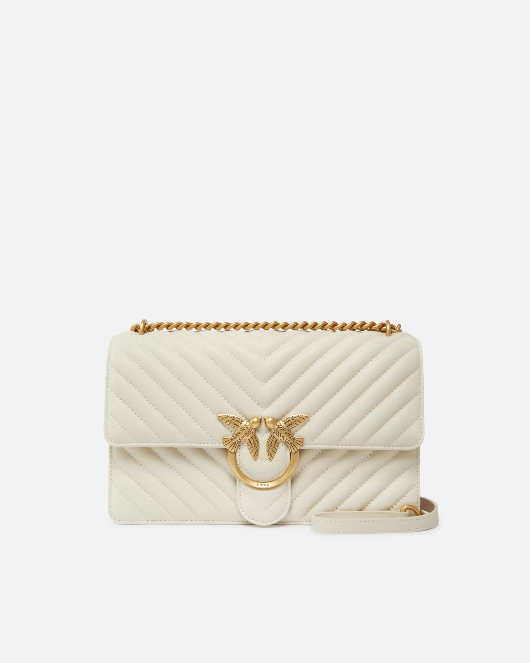 PINKO Torebki Przewieszane Przez Ramię | Torebki Na Ramię | Classic Love Bag One CHEVRON BIAŁY+BIAŁY-ANTIQUEGOLD