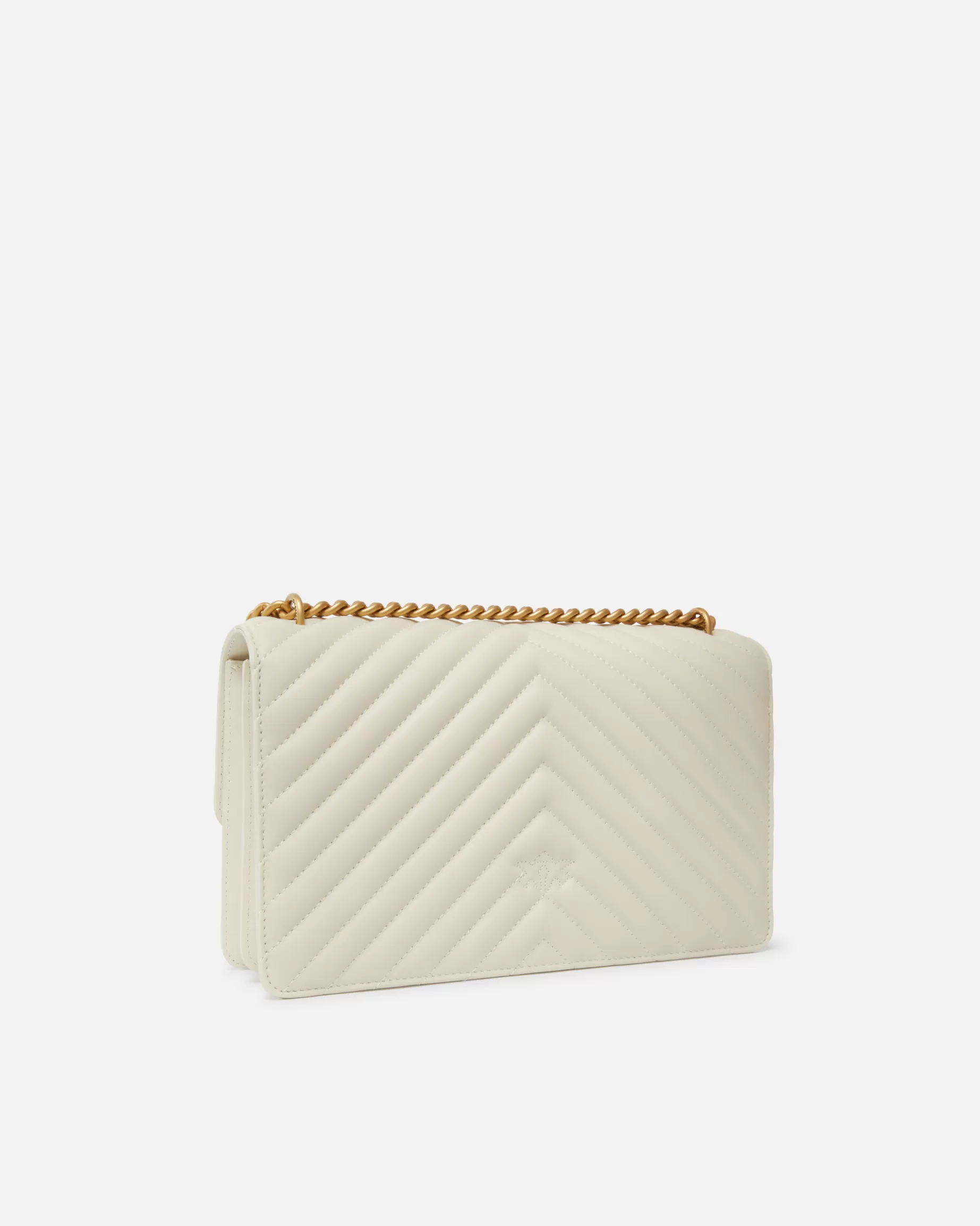 PINKO Torebki Przewieszane Przez Ramię | Torebki Na Ramię | Classic Love Bag One CHEVRON BIAŁY+BIAŁY-ANTIQUEGOLD