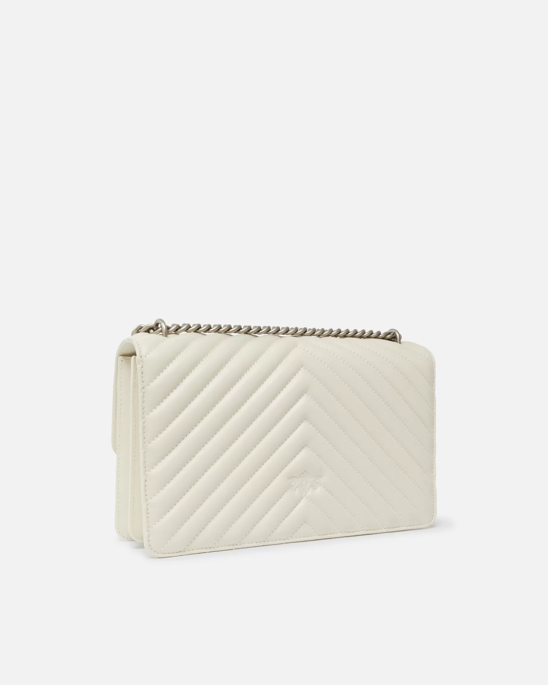 PINKO Torebki Przewieszane Przez Ramię | Torebki Na Ramię | Classic Love Bag One CHEVRON BIAŁY+BIAŁY-OLDSILVER