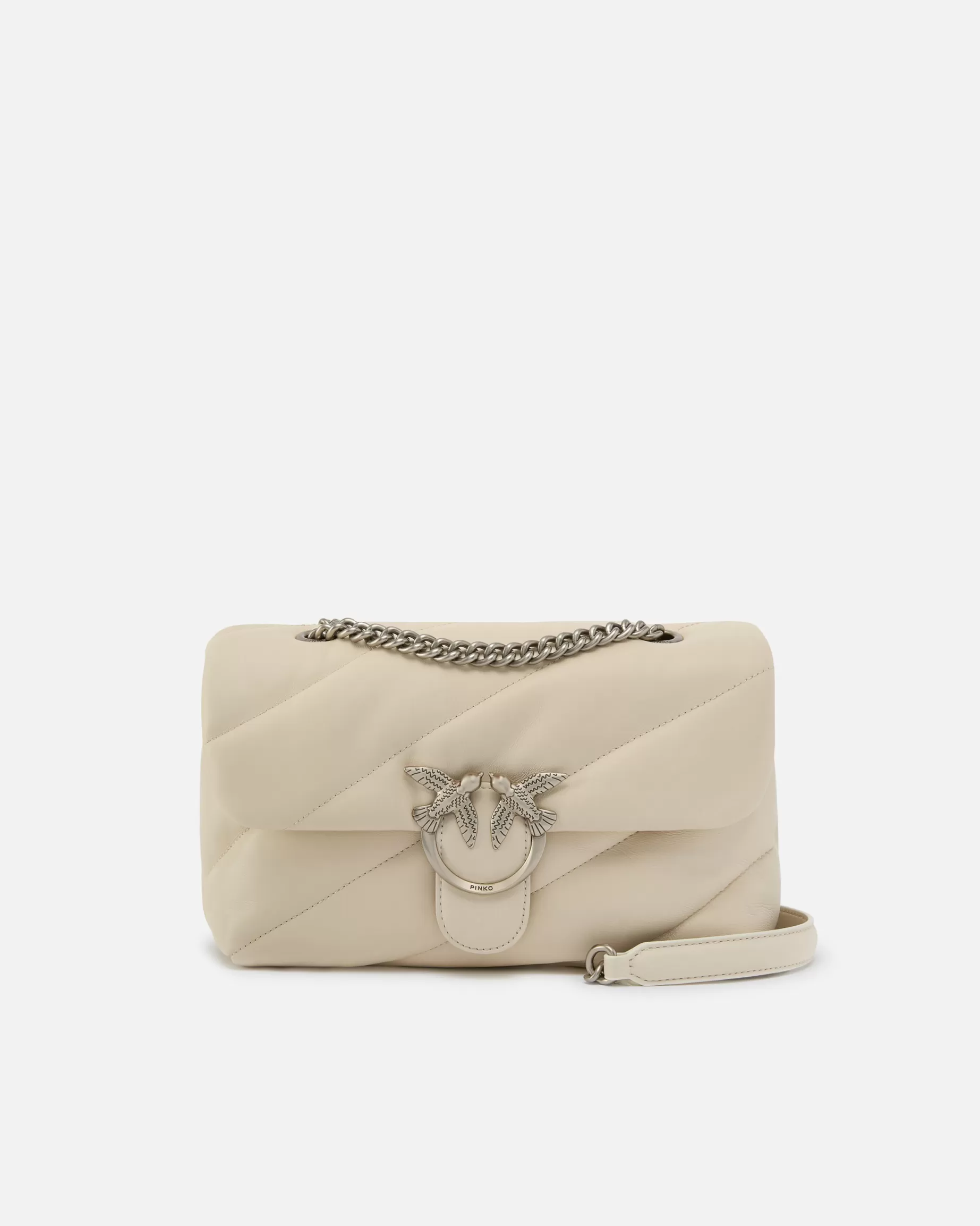 PINKO Nowości | Torebki Przewieszane Przez Ramię | Classic Love Bag Puff Maxi Quilt BIAŁY+BIAŁY-OLDSILVER