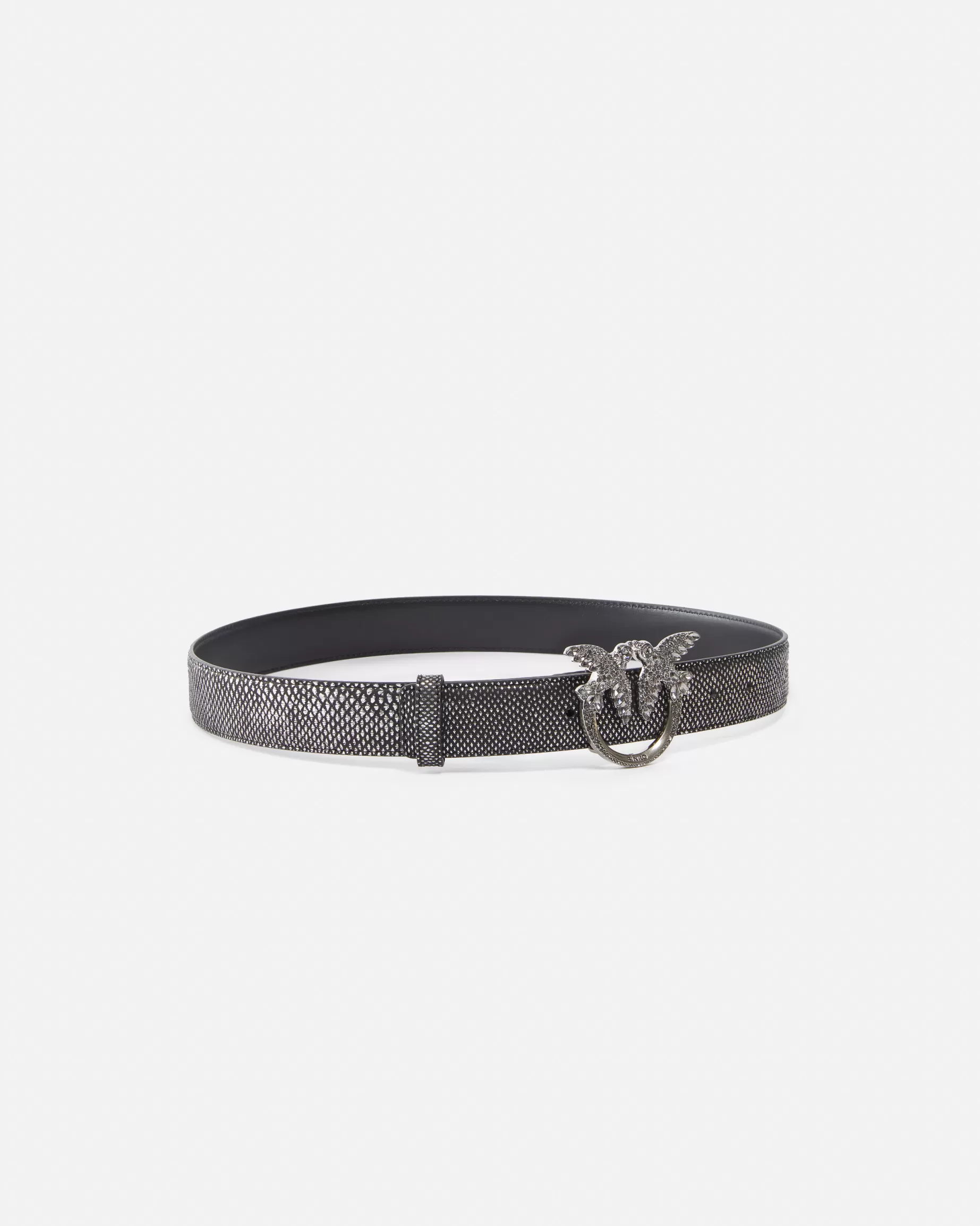 PINKO Limited Edition | Paski | 3cm laminated python belt with rhinestone buckle Galleria. CZARNY-OLDSILVER