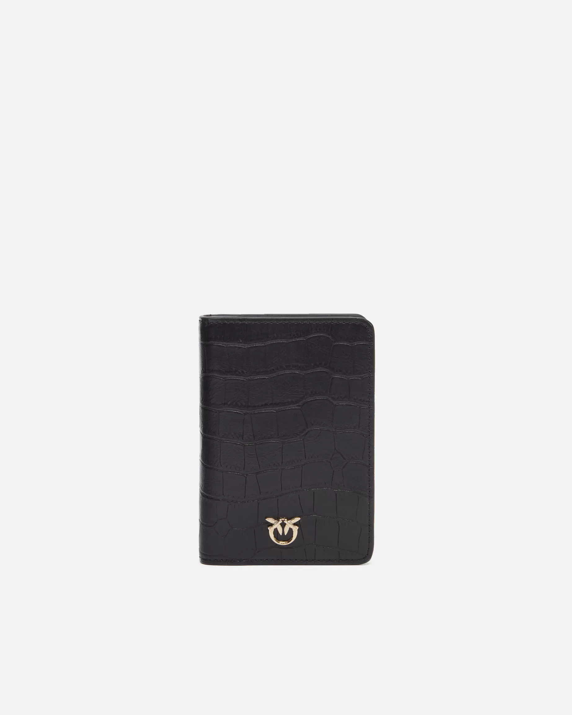 PINKO Limited Edition | Galanteria Skórzana | Crocodile print leather passport holder Galleria. CZARNY-LIGHTGOLD