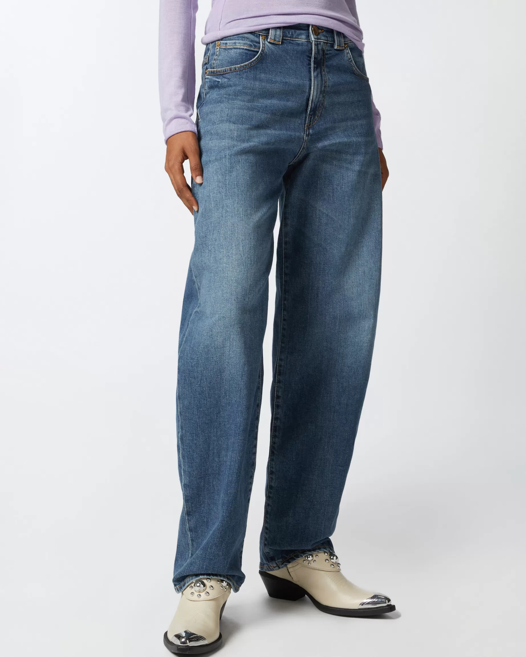 PINKO Fason Regularny | Wide Leg | Dżinsy egg fit denim vintage ODCIEŃVINTAGEŚREDNIO-CIEMNY