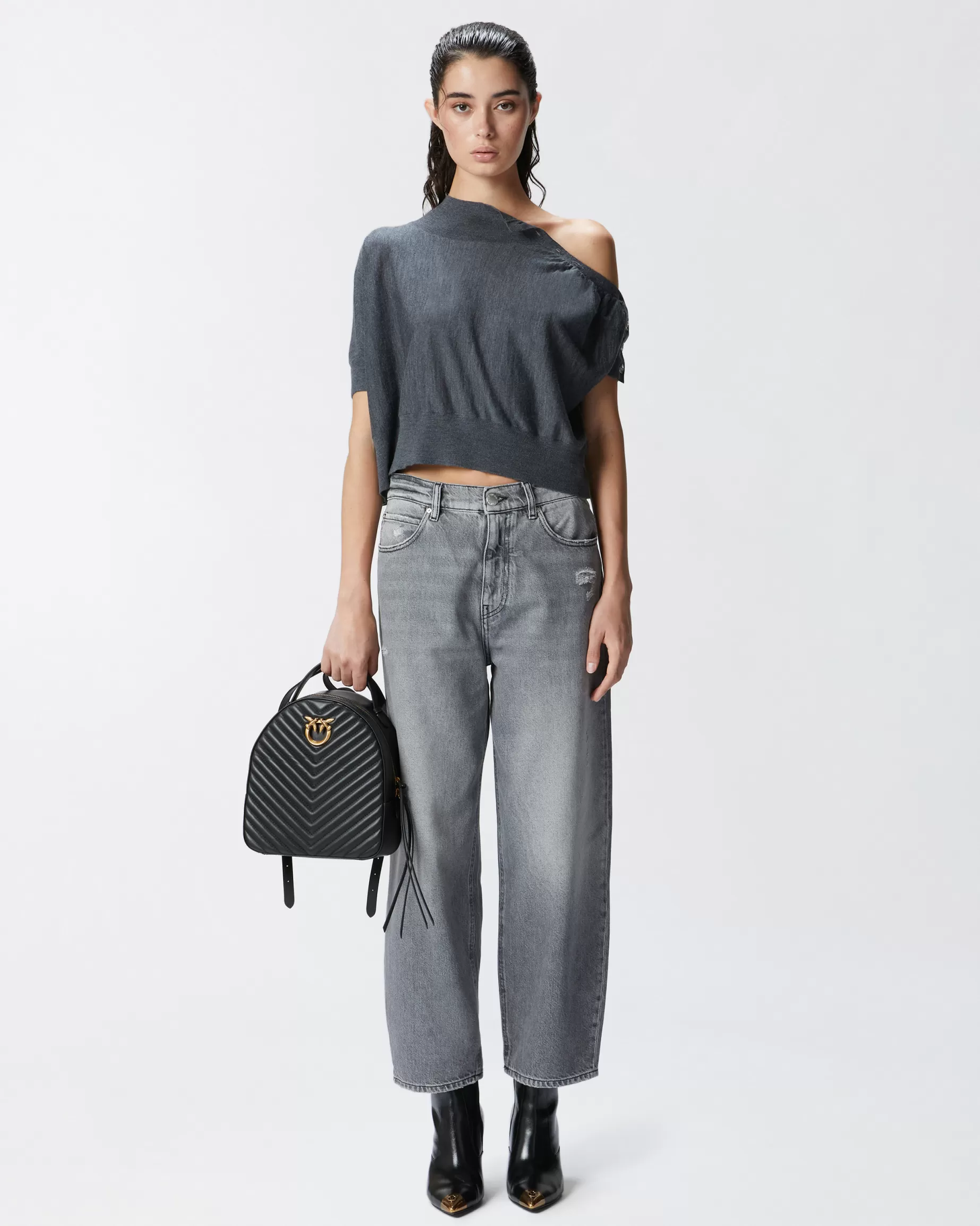 PINKO Fason Regularny | Dżinsy egg-fit jasnoszare SPRANIELIGHTGREY