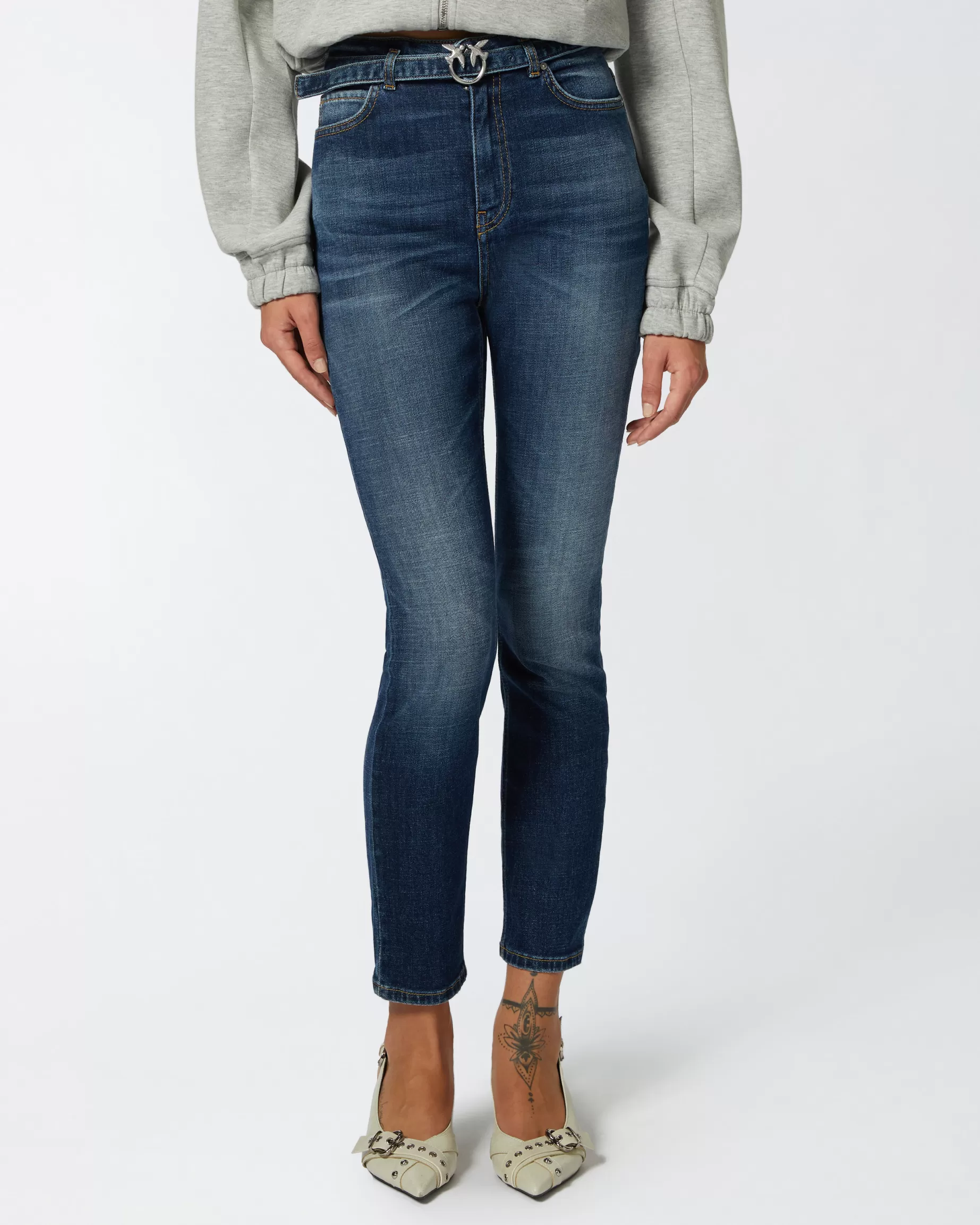 PINKO Skinny | Dżinsy skinny z granatowego denimu ODCIEŃVINTAGEŚREDNIO-CIEMNY