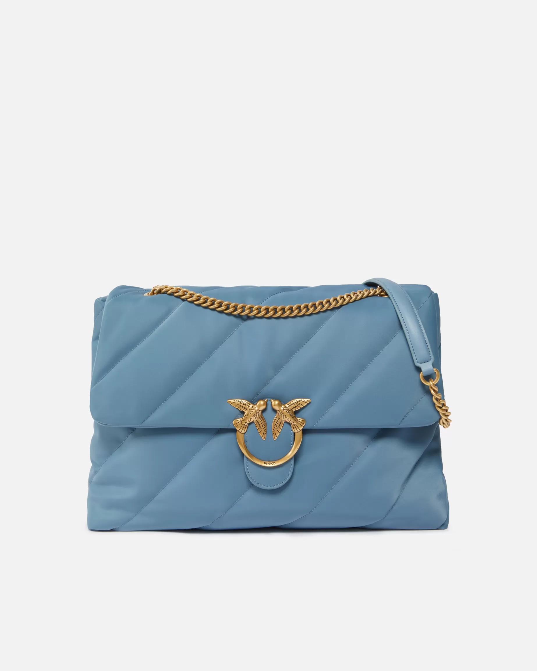 PINKO Torebki Przewieszane Przez Ramię | Torebki Na Ramię | Duża pikowana torebka Love Bag z tkaniny z recyklingu LIGHTBLUE-ANTIQUEGOLD