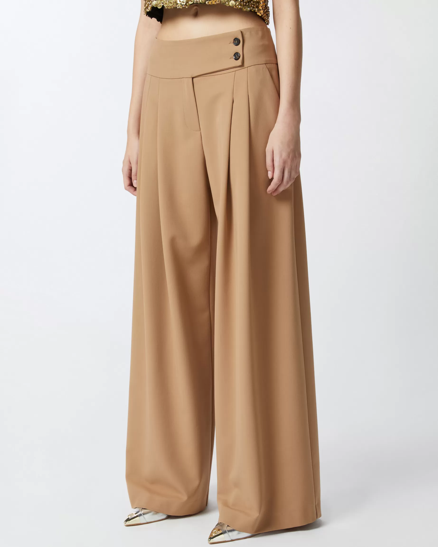 PINKO Spodnie Casual | Eleganckie spodnie wide-leg z zaszewkami JASNAWIEWIÓRKA