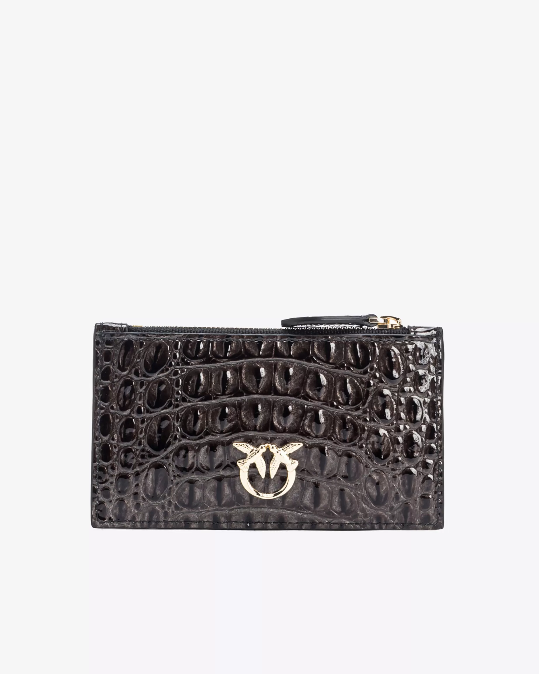 PINKO Limited Edition | Etui na karty z wzorem skóry krokodyla Galleria CZARNY-LIGHTGOLD