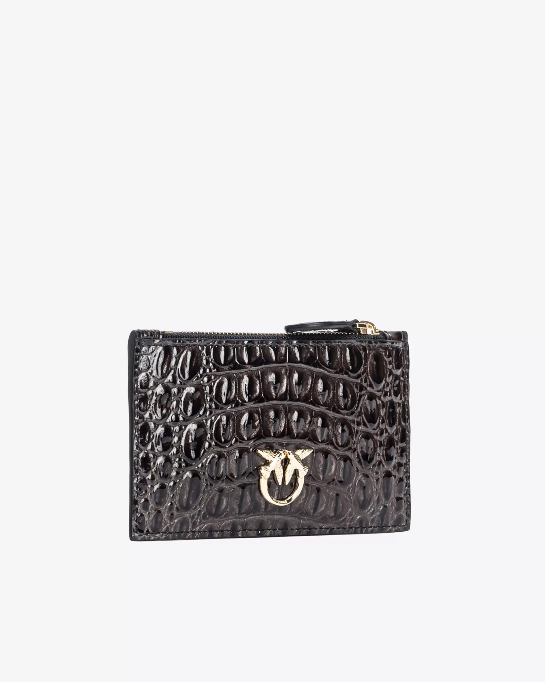 PINKO Limited Edition | Etui na karty z wzorem skóry krokodyla Galleria CZARNY-LIGHTGOLD