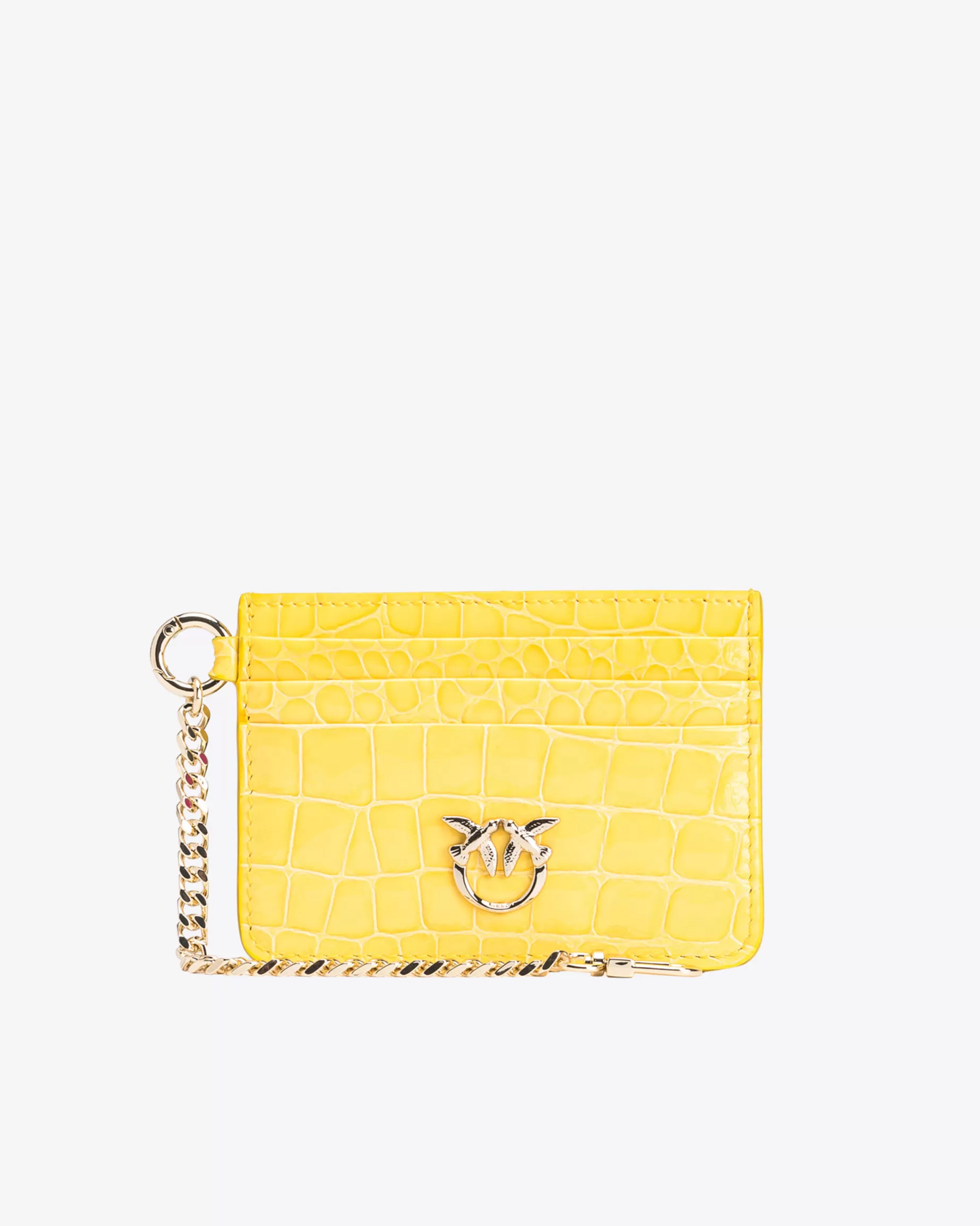 PINKO Limited Edition | Etui na karty ze skóry kolorowy krokodyl z połyskiem Galleria SŁONECZNYŻÓŁCIEŃ-JASNEZŁOTO