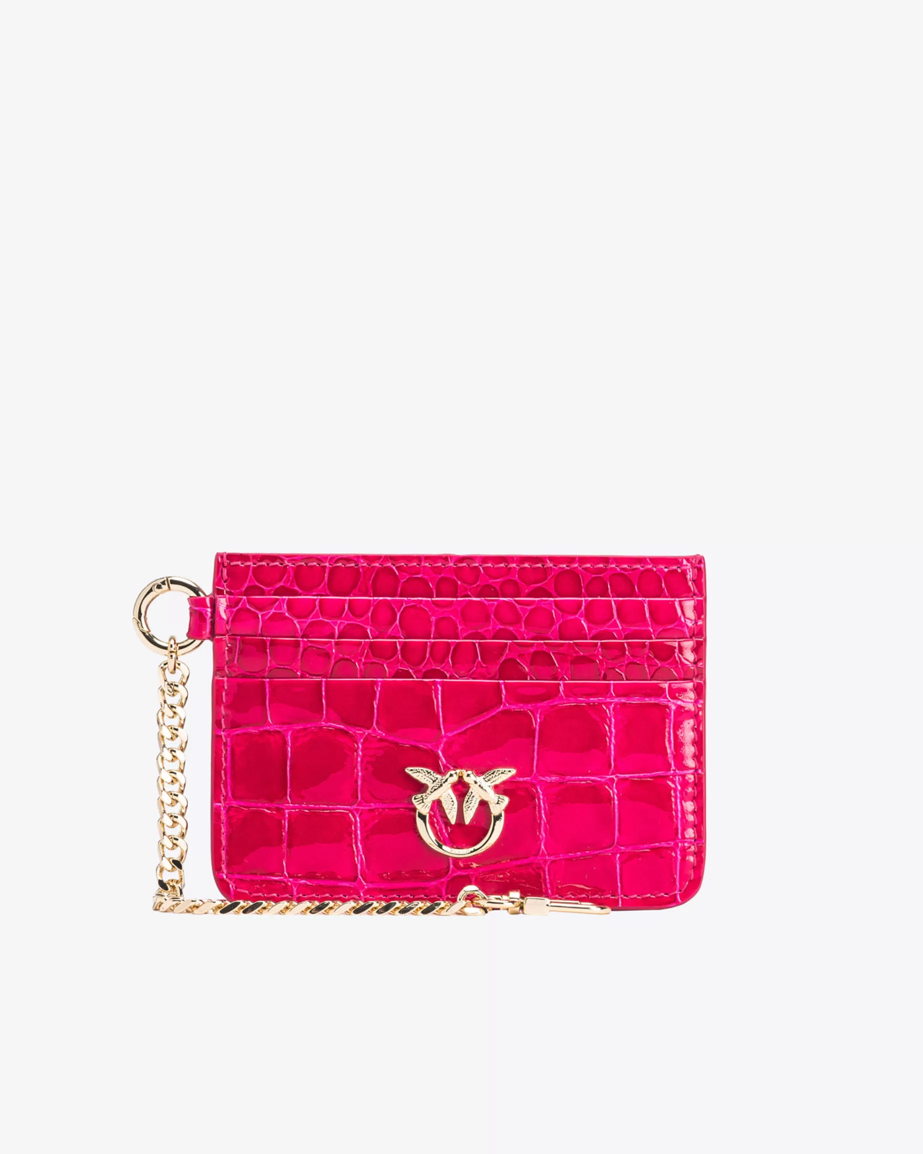 PINKO Limited Edition | Etui na karty ze skóry kolorowy krokodyl z połyskiem Galleria PINKPINKO-JASNEZŁOTO