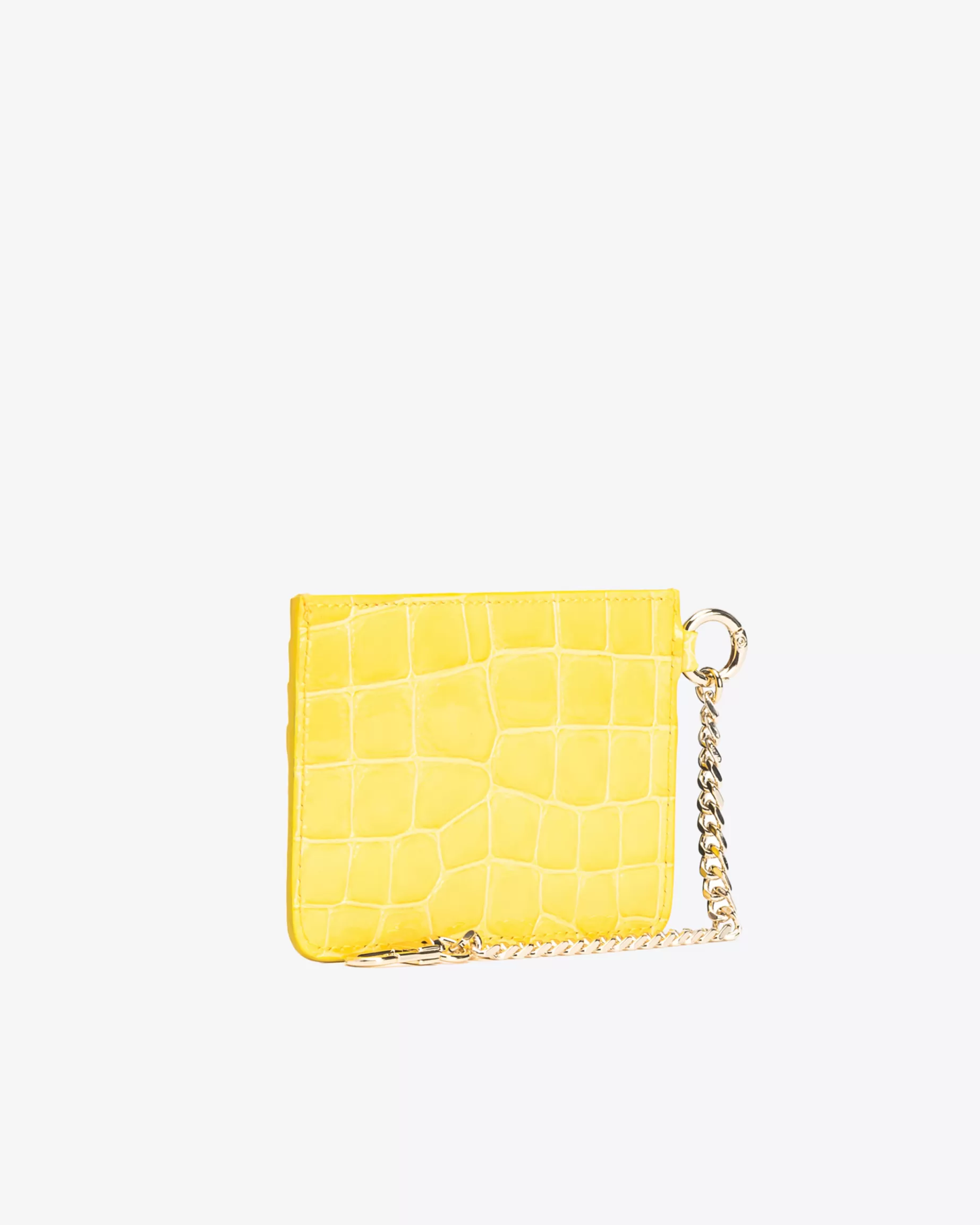 PINKO Limited Edition | Etui na karty ze skóry kolorowy krokodyl z połyskiem Galleria SŁONECZNYŻÓŁCIEŃ-JASNEZŁOTO