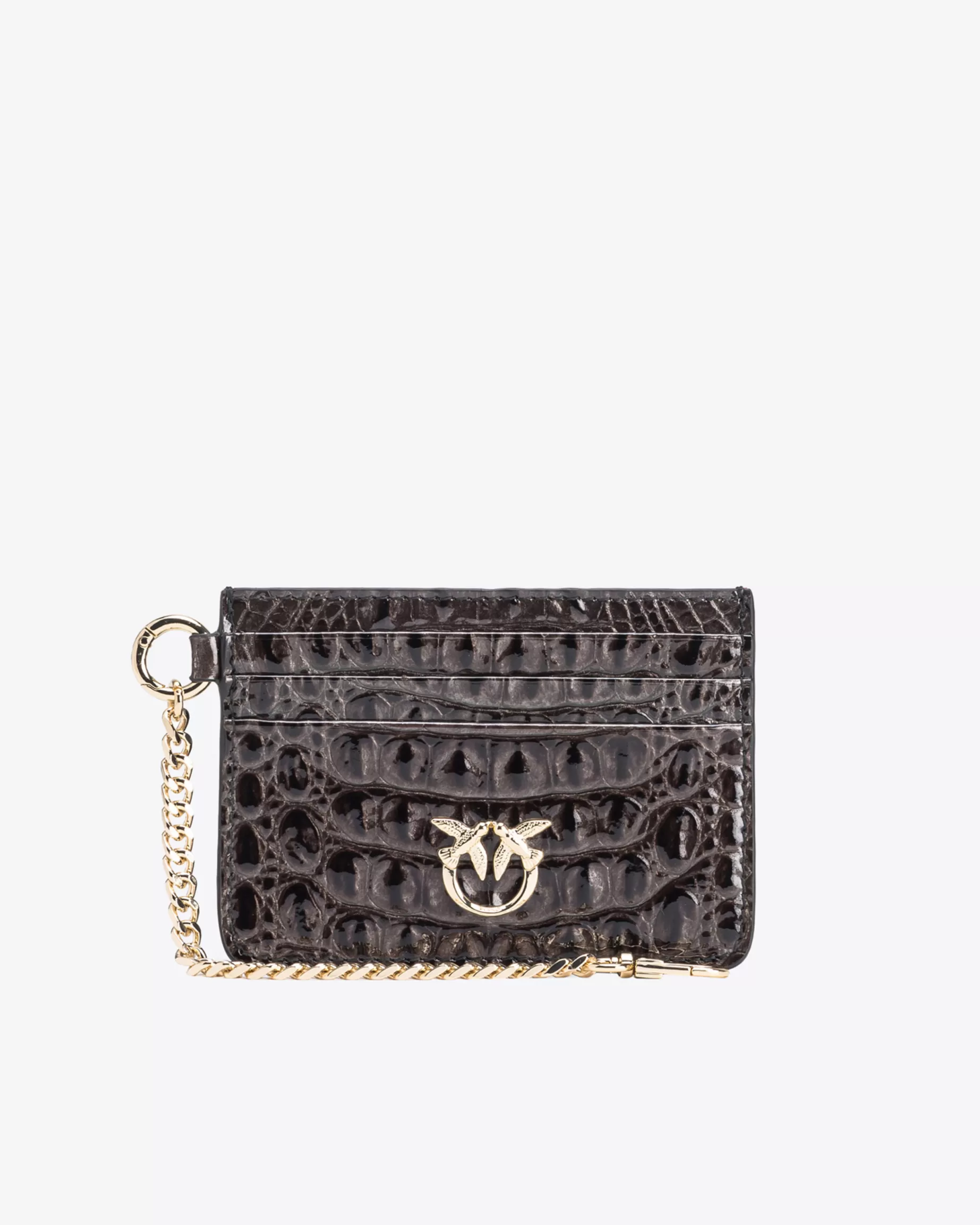 PINKO Limited Edition | Etui na karty ze skóry z wzorem krokodyla Galleria CZARNY-LIGHTGOLD