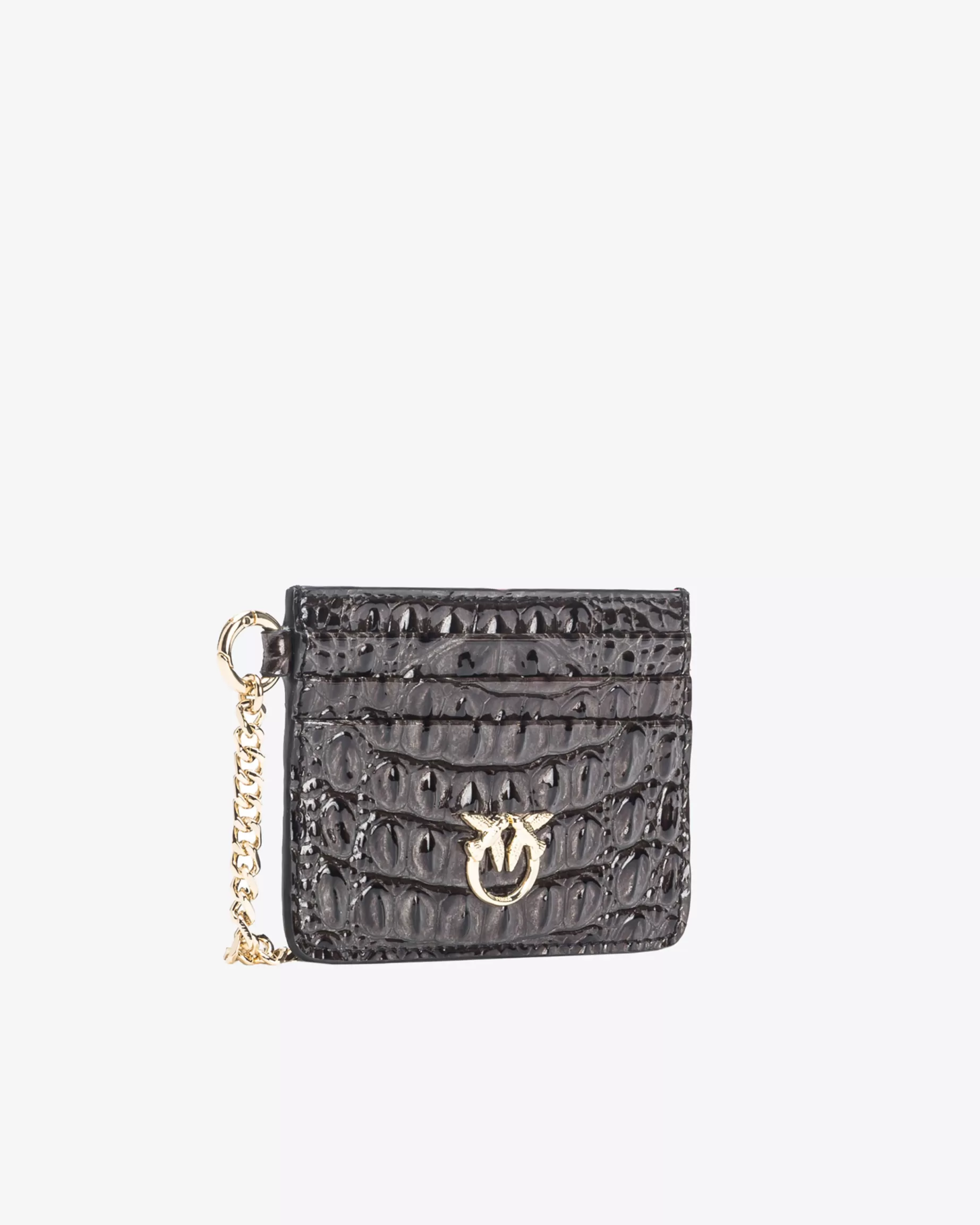 PINKO Limited Edition | Etui na karty ze skóry z wzorem krokodyla Galleria CZARNY-LIGHTGOLD
