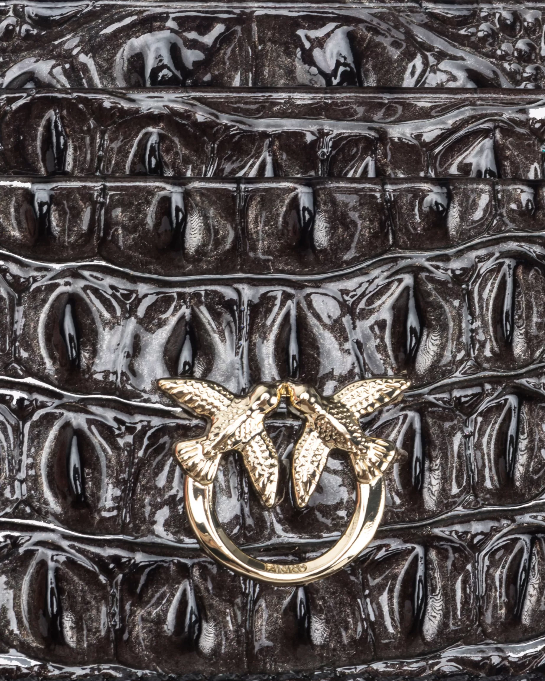 PINKO Limited Edition | Etui na karty ze skóry z wzorem krokodyla Galleria CZARNY-LIGHTGOLD