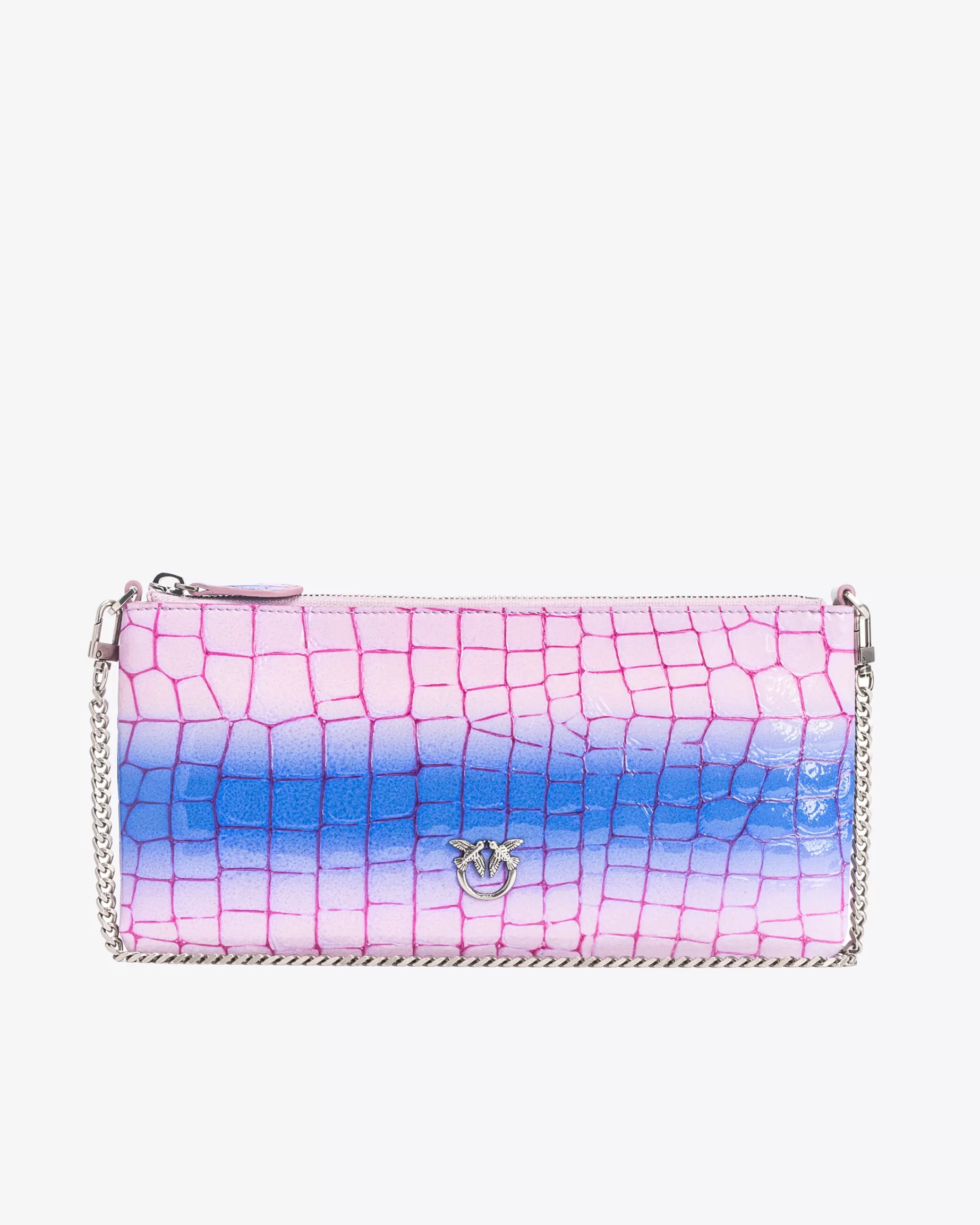 PINKO Limited Edition | Horizontal flat bag cieniowany krokodyl z połyskiem Galleria LILIOWY/FIOLETOWY-STARESREBRO