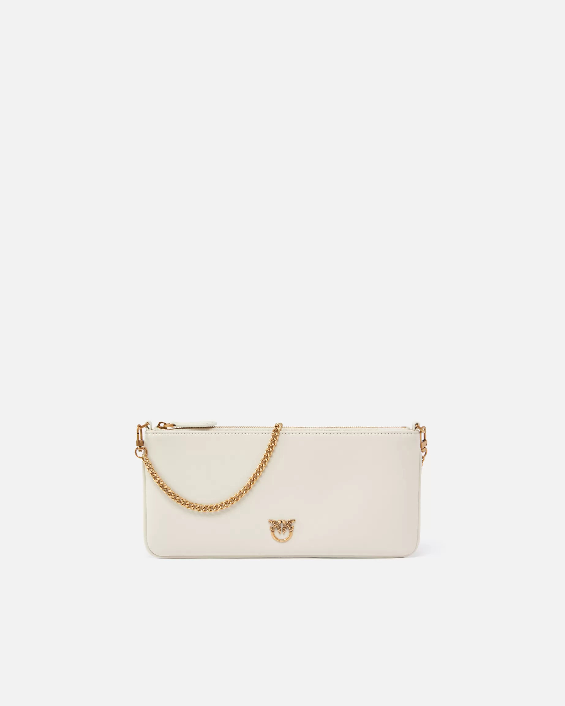 PINKO Torebki Na Ramię | Mini Bags | Horizontal Flat Bag ze skóry BIAŁY+BIAŁY-ANTIQUEGOLD