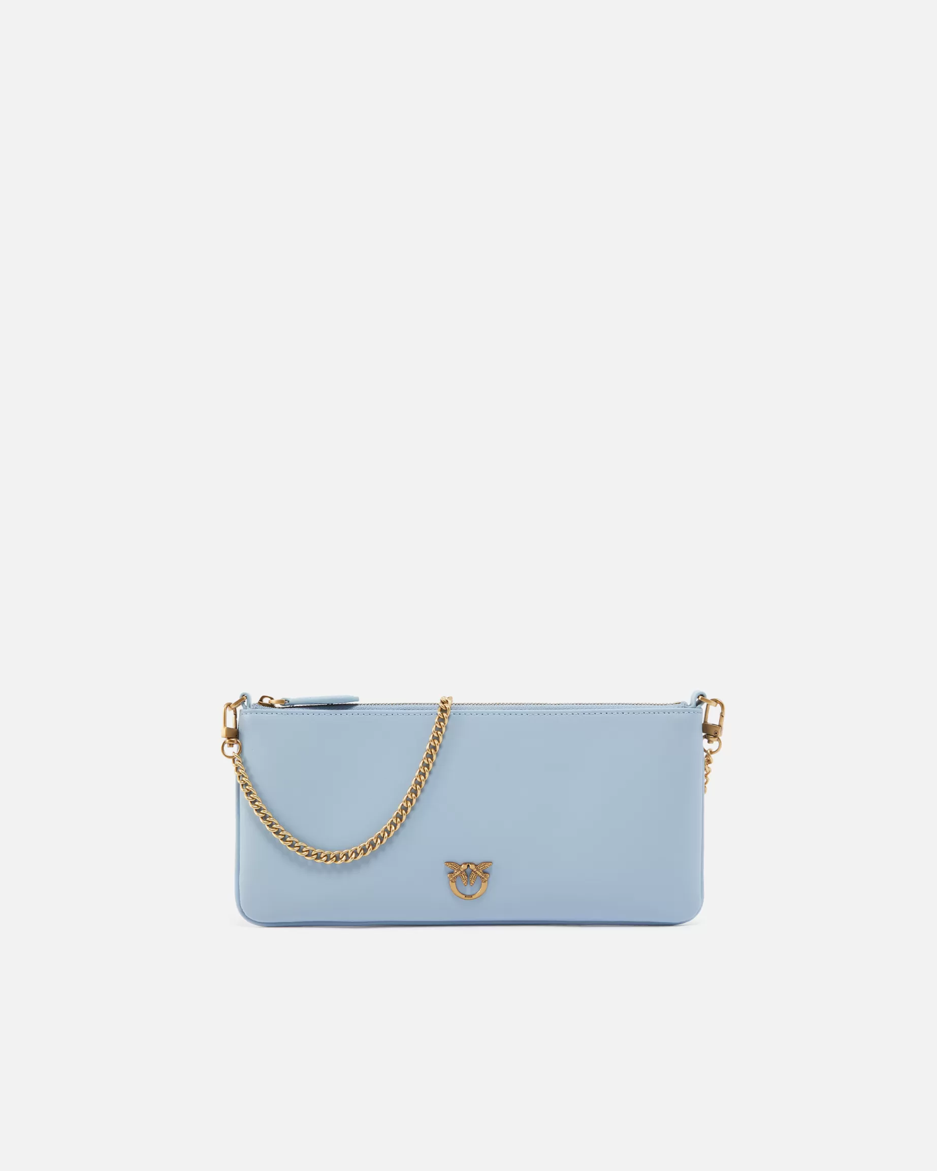 PINKO Torebki Na Ramię | Mini Bags | Horizontal Flat Bag ze skóry LIGHTBLUE-ANTIQUEGOLD