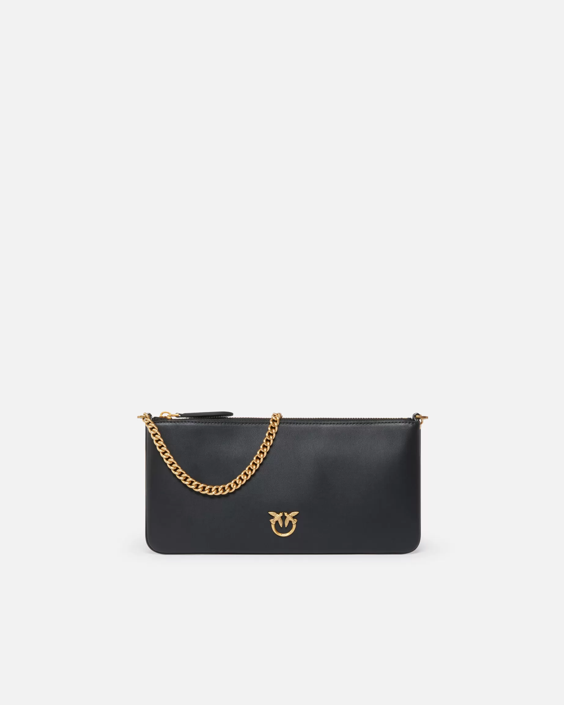 PINKO Torebki Przewieszane Przez Ramię | Torebki Na Ramię | Horizontal Flat Bag ze skóry CZARNY-ANTIQUEGOLD