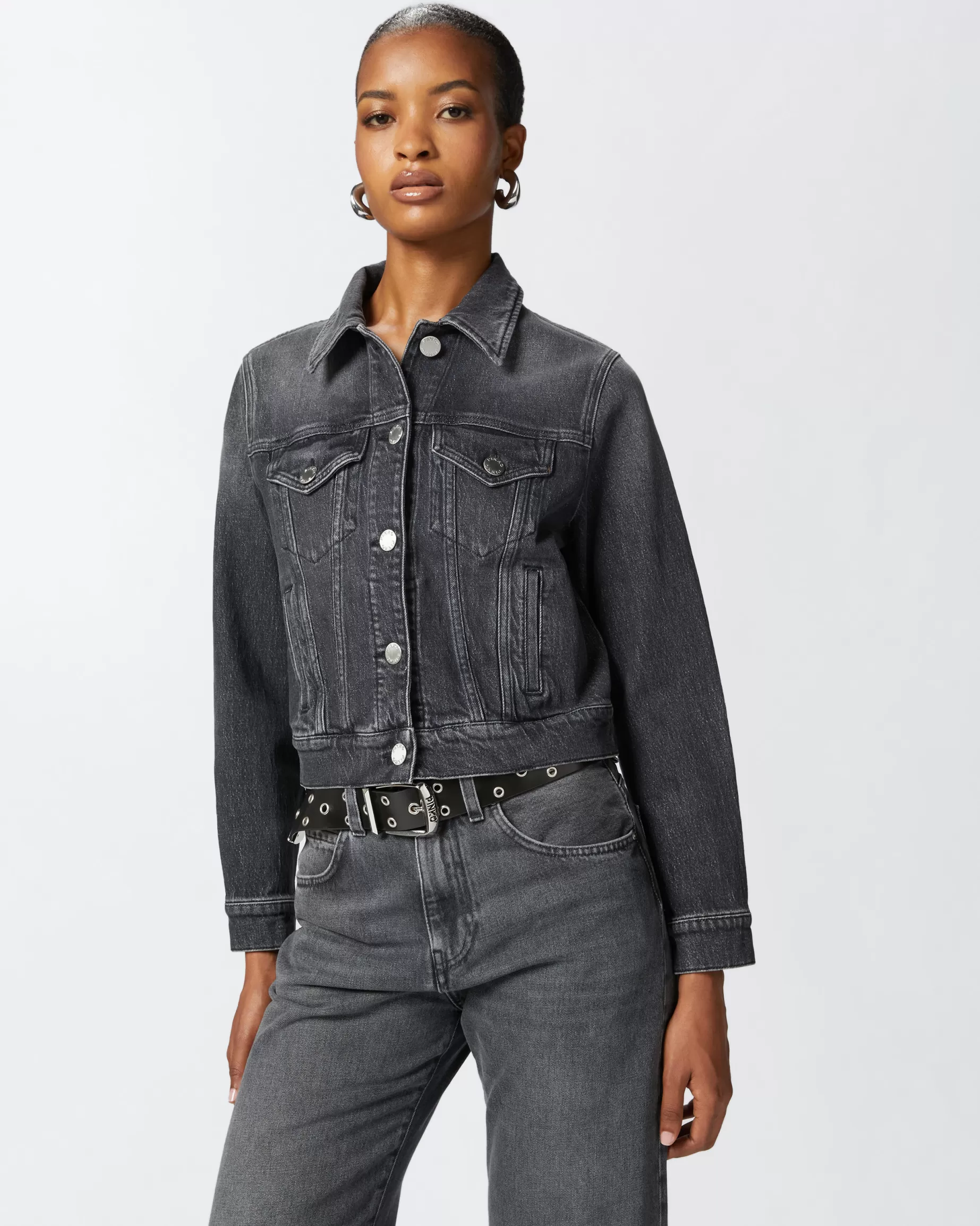 PINKO Kurtki Dżinsowe | Kurtka z denimu dark grey SPRANYSZARYVINTAGECIEMNY