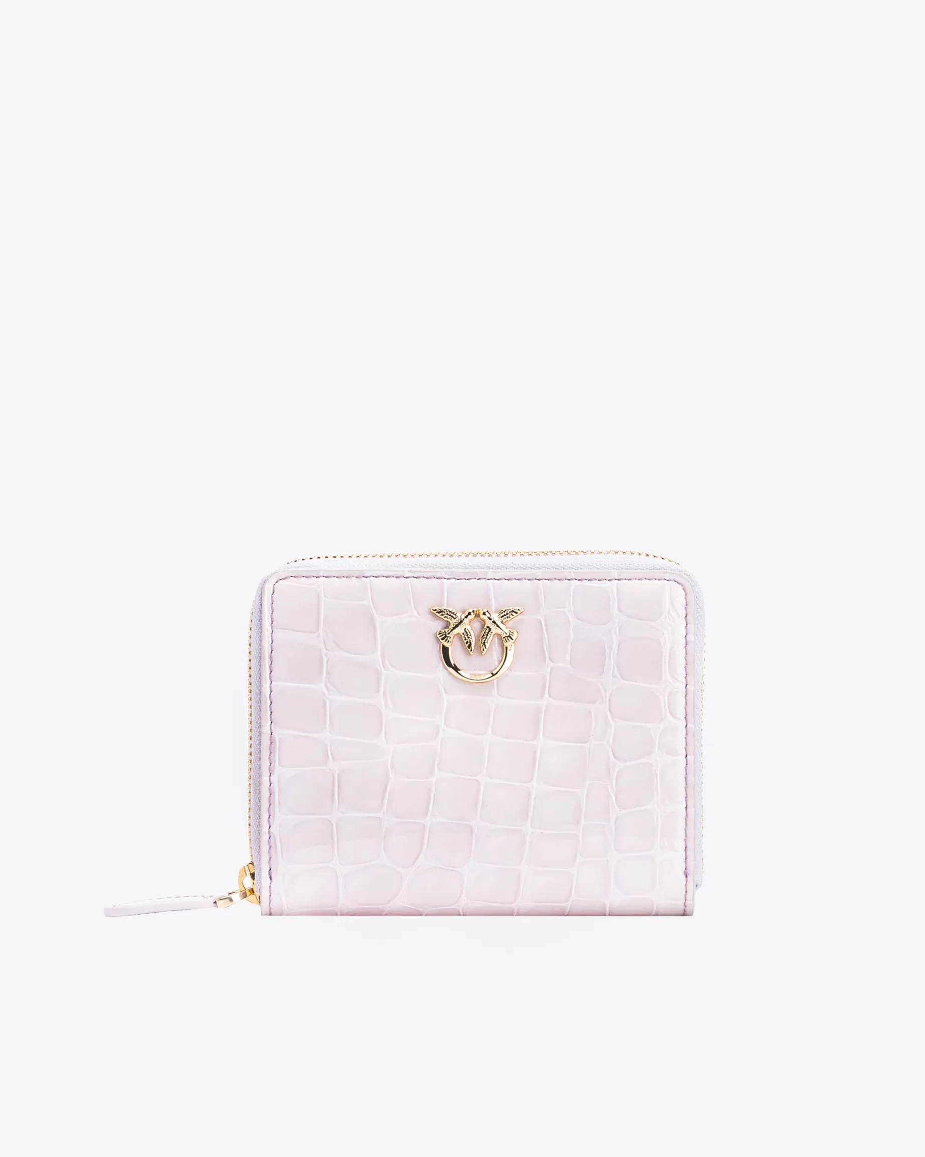 PINKO Limited Edition | Kwadratowy portfel z zamkiem dookoła, krokodyl z połyskiem Galleria LILIOWY-JASNEZŁOTO