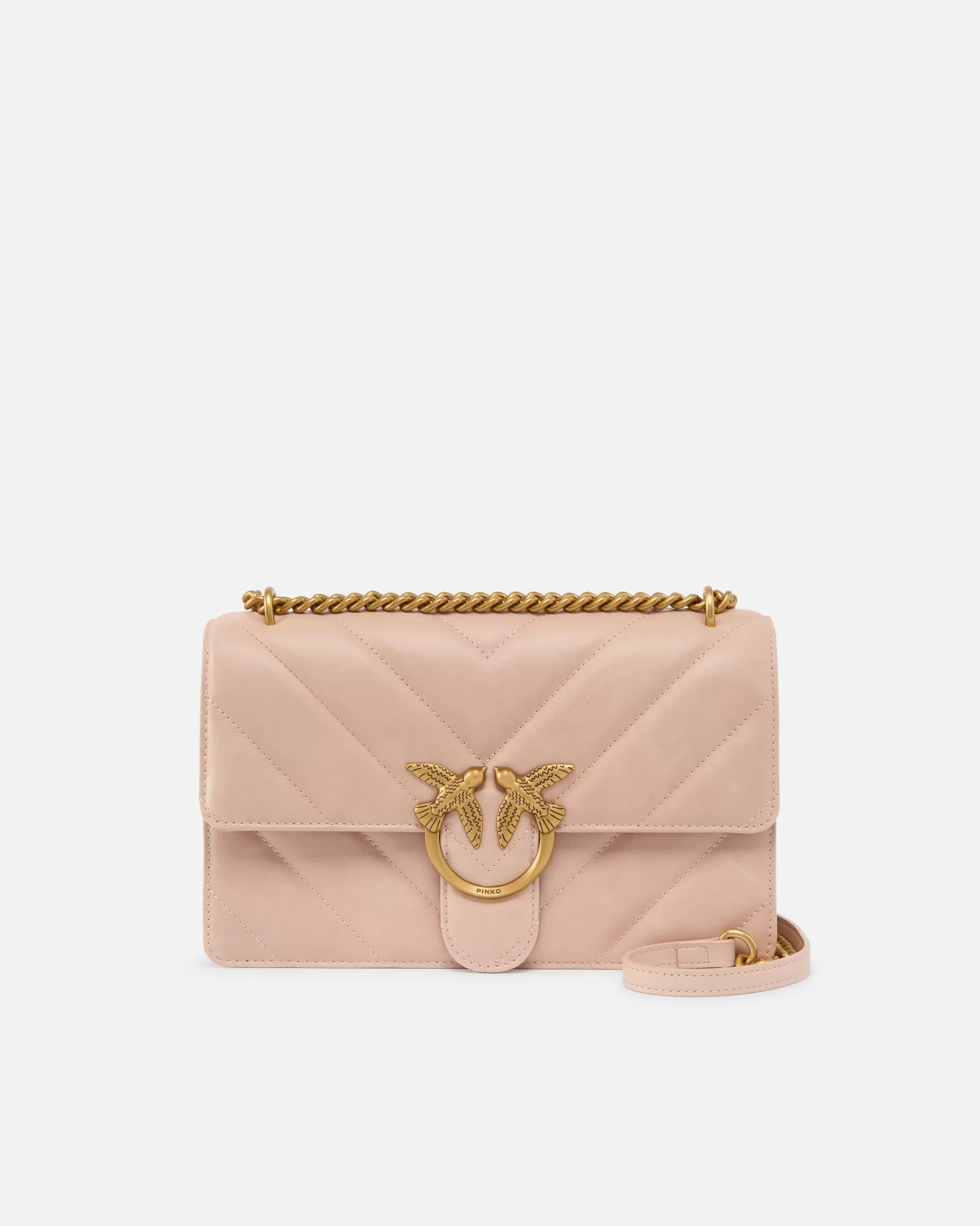 PINKO Nowości | Torebki Przewieszane Przez Ramię | Love Bag leather shoulder bag with chevron quilting RÓŻOWY/RÓŻANYPYŁ-ANTIQUEGOLD