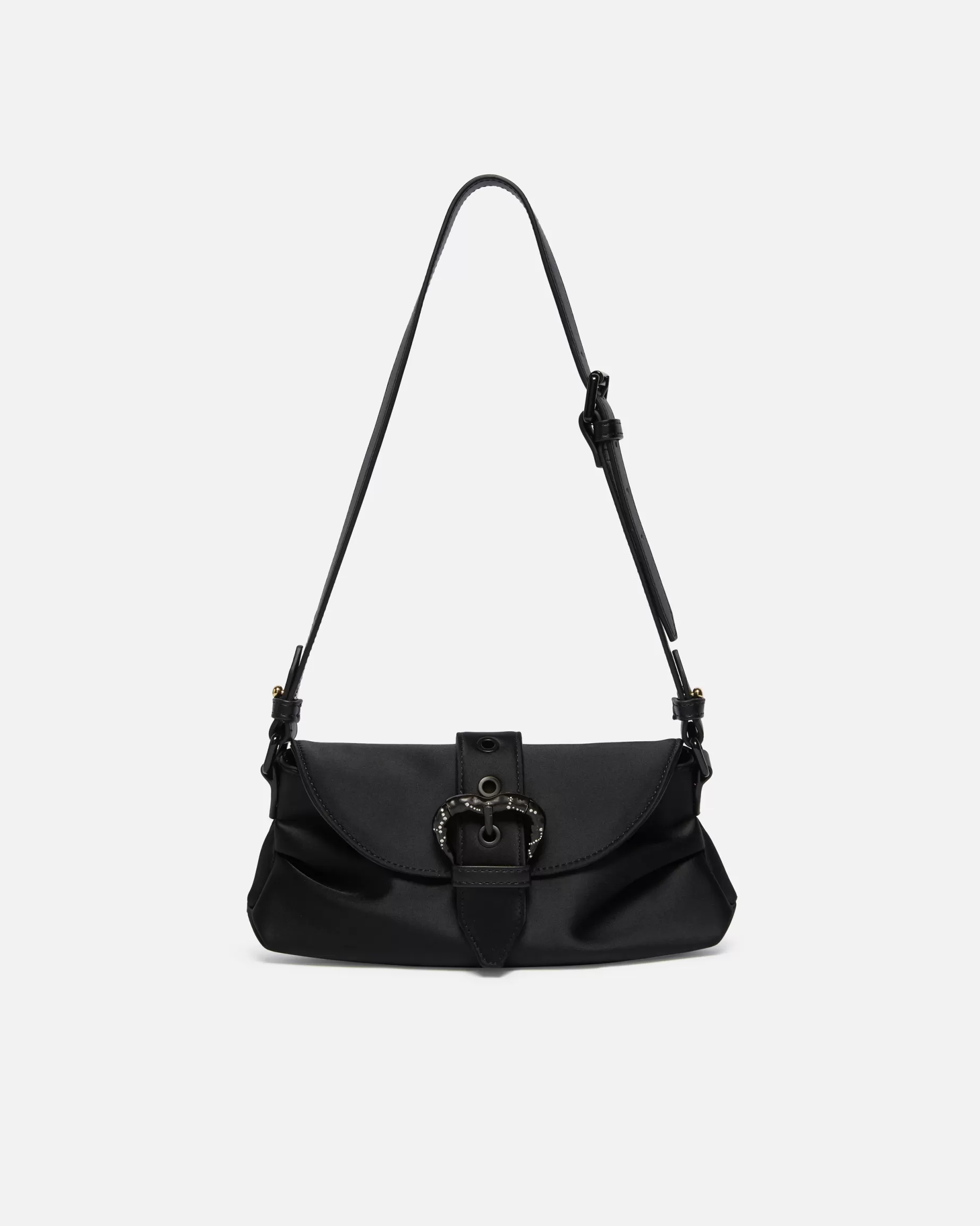 PINKO Torebki Na Ramię | Mini Bags | Mała satynowa torebka na ramię Jolene z klamrą w kształcie serca LIMUZYNOWACZERŃBLOCKCOLOR