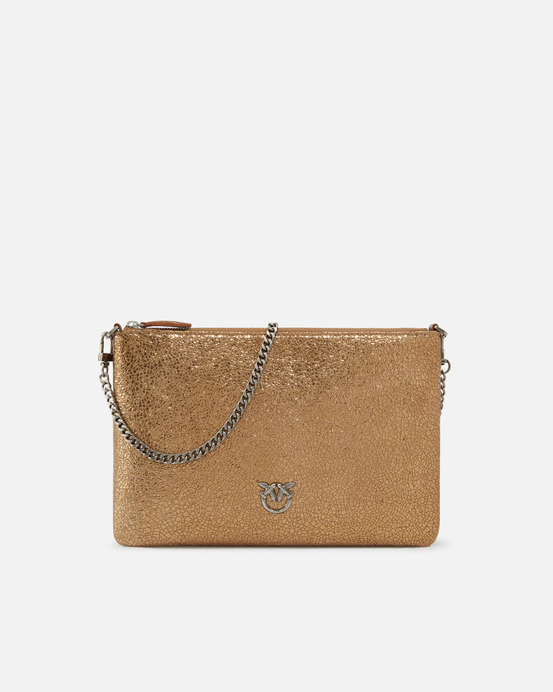 PINKO Kopertówka | Limited Edition | Mała torebka kopertówka do ręki z laminowanej skóry Galleria BRĄZ-STARESREBRO