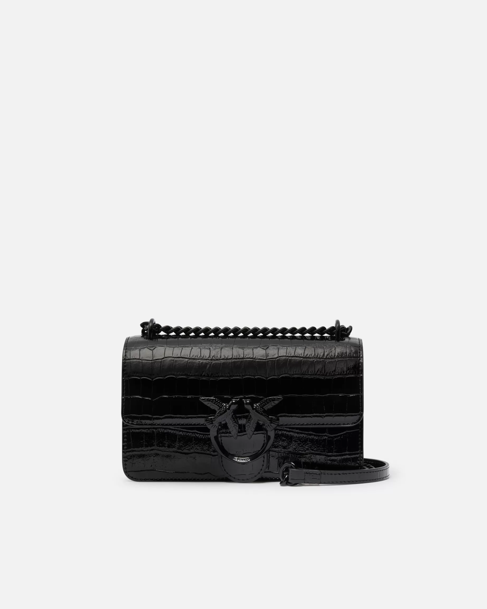 PINKO Torebki Przewieszane Przez Ramię | Torebki Na Ramię | Mała torebka na pasku Love Bag lakierowana total black LIMUZYNOWACZERŃBLOCKCOLOR