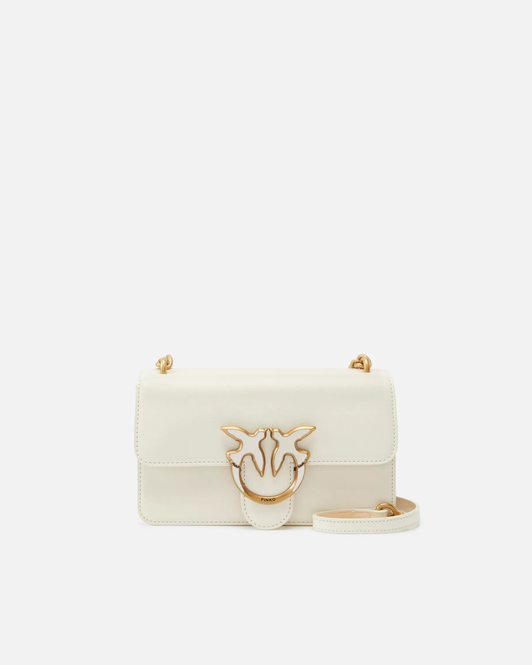 PINKO Torebki Przewieszane Przez Ramię | Mini Bags | Mała torebka na pasku Love Bag z imitacji skóry BIAŁY+BIAŁY-ANTIQUEGOLD
