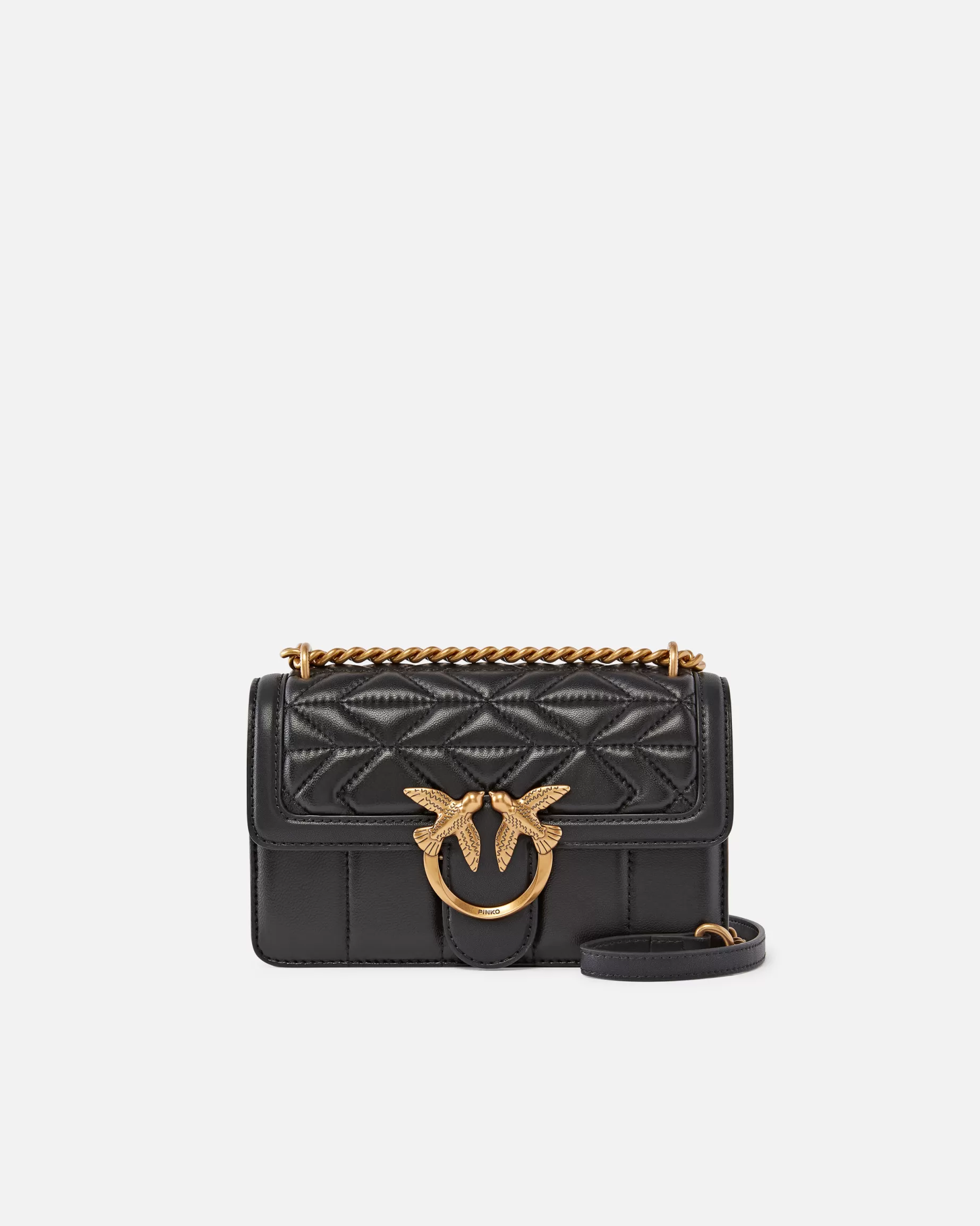 PINKO Torebki Przewieszane Przez Ramię | Torebki Na Ramię | Mała torebka na pasku Love Bag z pikowanej nappy CZARNY-ANTIQUEGOLD