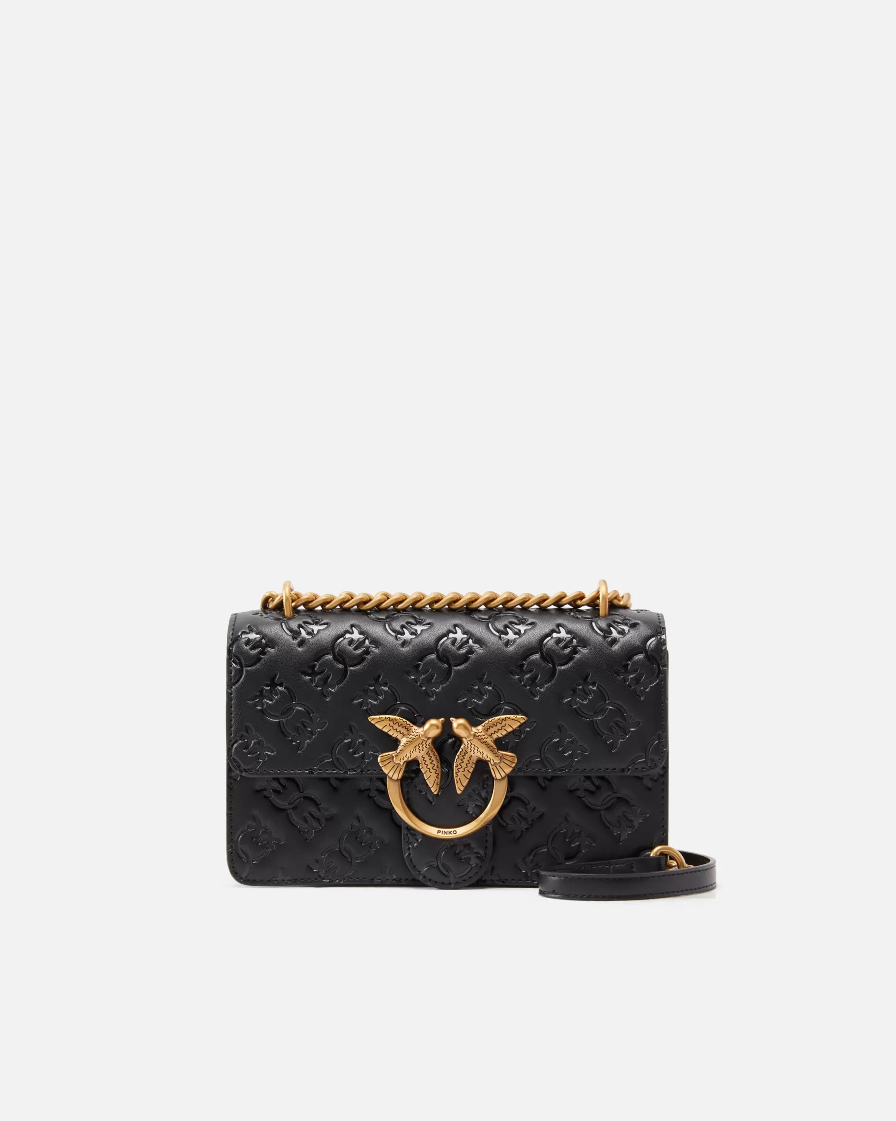 PINKO Nowości | Torebki Przewieszane Przez Ramię | Mała torebka na pasku Love Bag z wytłaczanym logo CZARNY-ANTIQUEGOLD