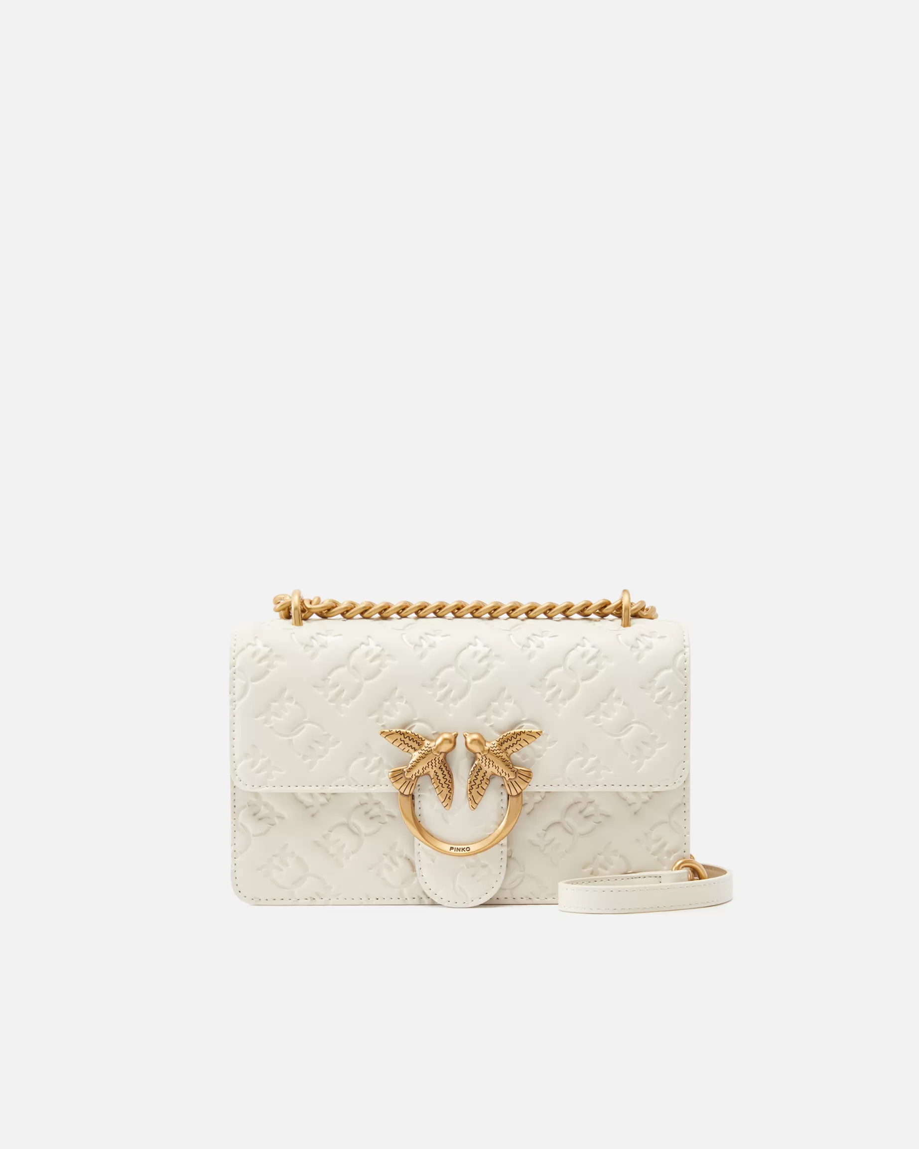 PINKO Torebki Przewieszane Przez Ramię | Torebki Na Ramię | Mała torebka na pasku Love Bag z wytłaczanym logo BIAŁY+BIAŁY-ANTIQUEGOLD
