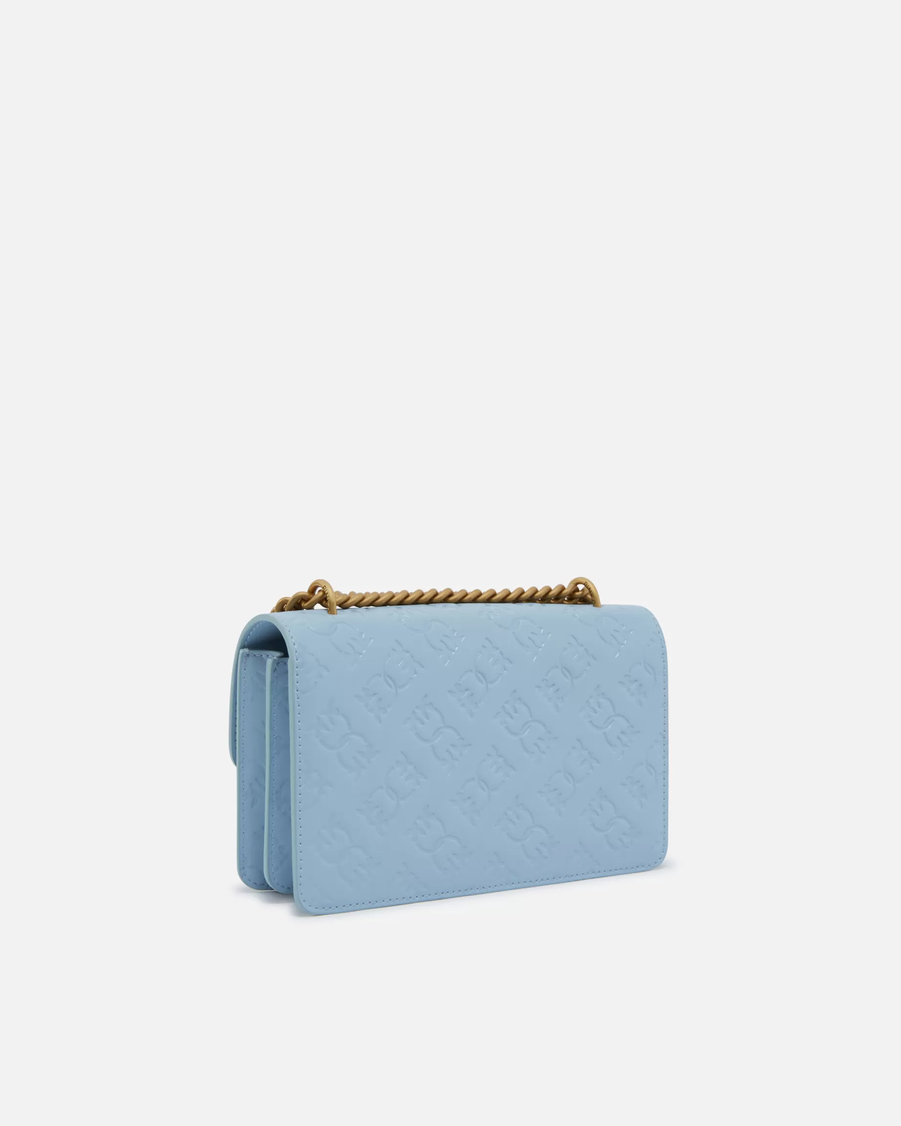 PINKO Nowości | Torebki Przewieszane Przez Ramię | Mała torebka na pasku Love Bag z wytłaczanym logo LIGHTBLUE-ANTIQUEGOLD