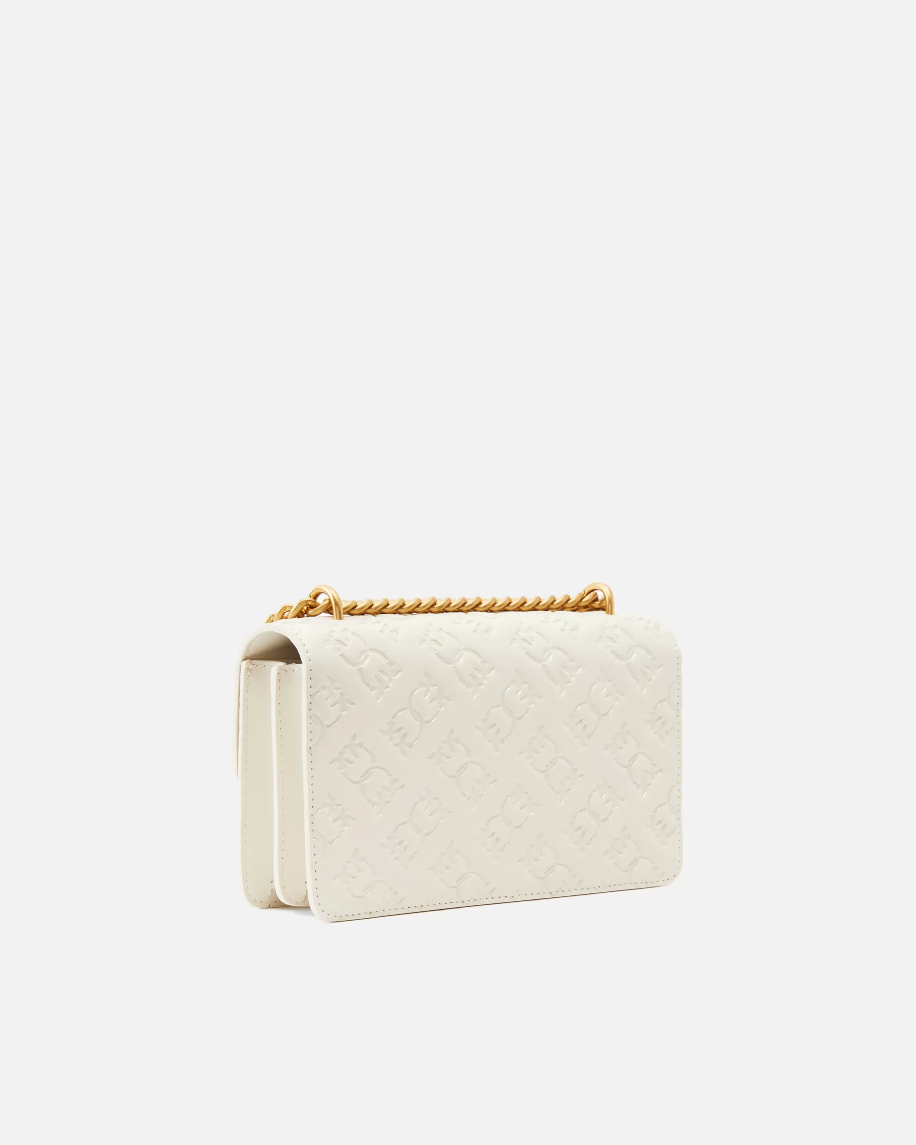 PINKO Torebki Przewieszane Przez Ramię | Torebki Na Ramię | Mała torebka na pasku Love Bag z wytłaczanym logo BIAŁY+BIAŁY-ANTIQUEGOLD