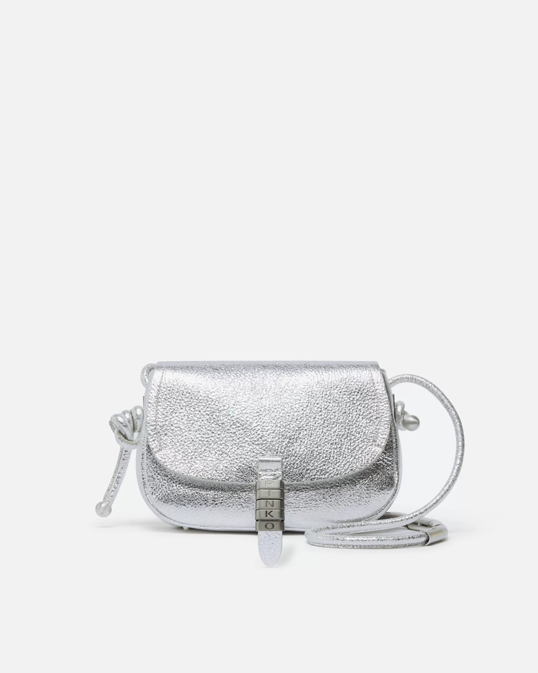 PINKO Nowości | Torebki Przewieszane Przez Ramię | Mała torebka na pasku Mini Saddle Bag z laminowanej skóry SREBRNY-PALONESREBRO